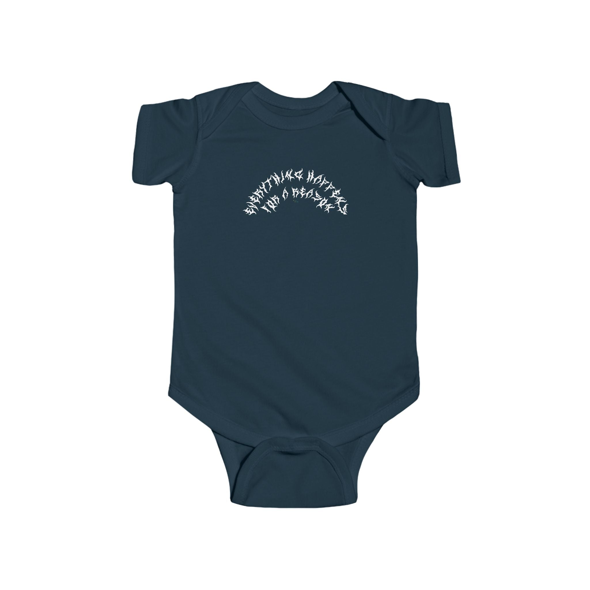 Lundr Everything Happens White Text Baby Onesie