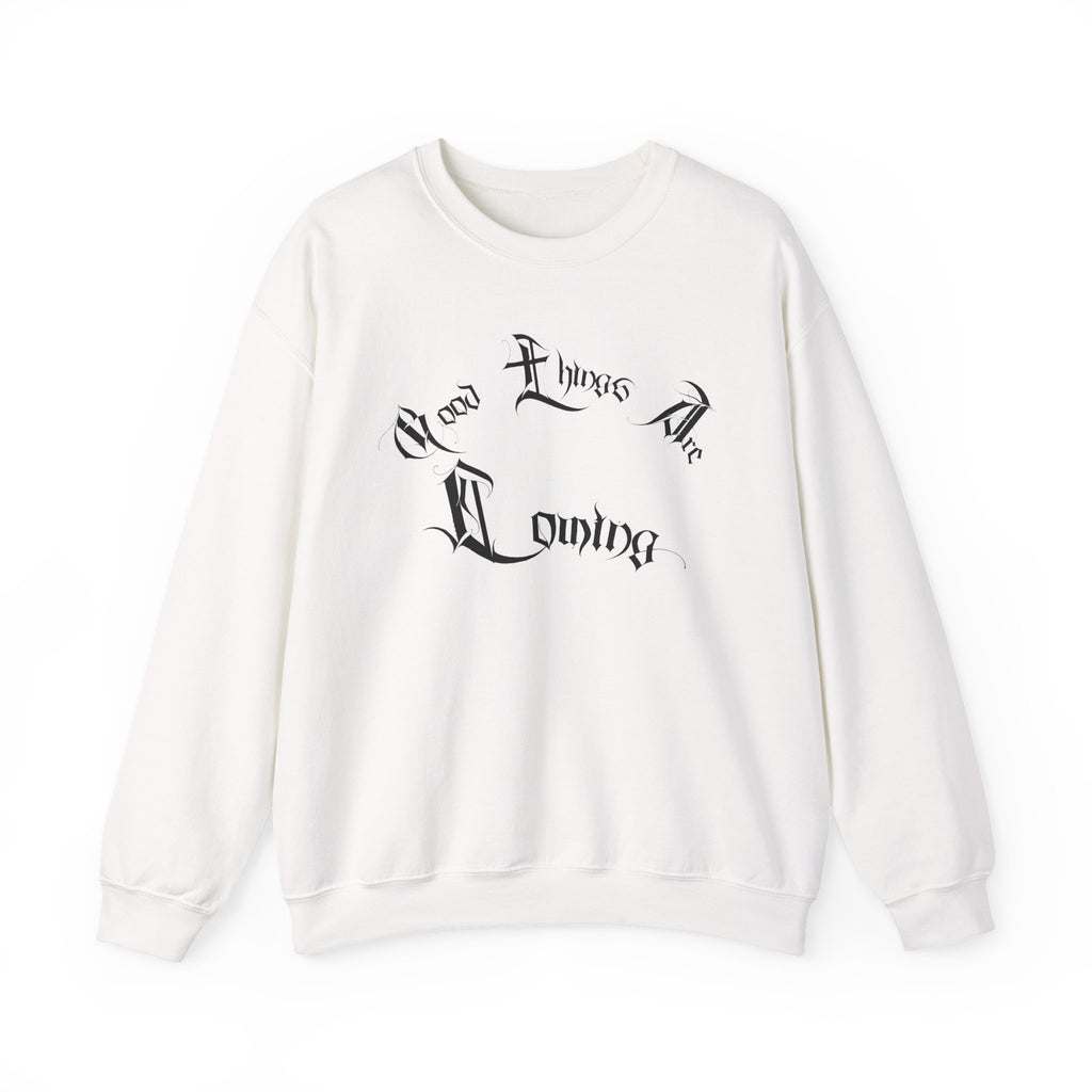 Ellioaey Good Things Are Coming Black Text Crewneck