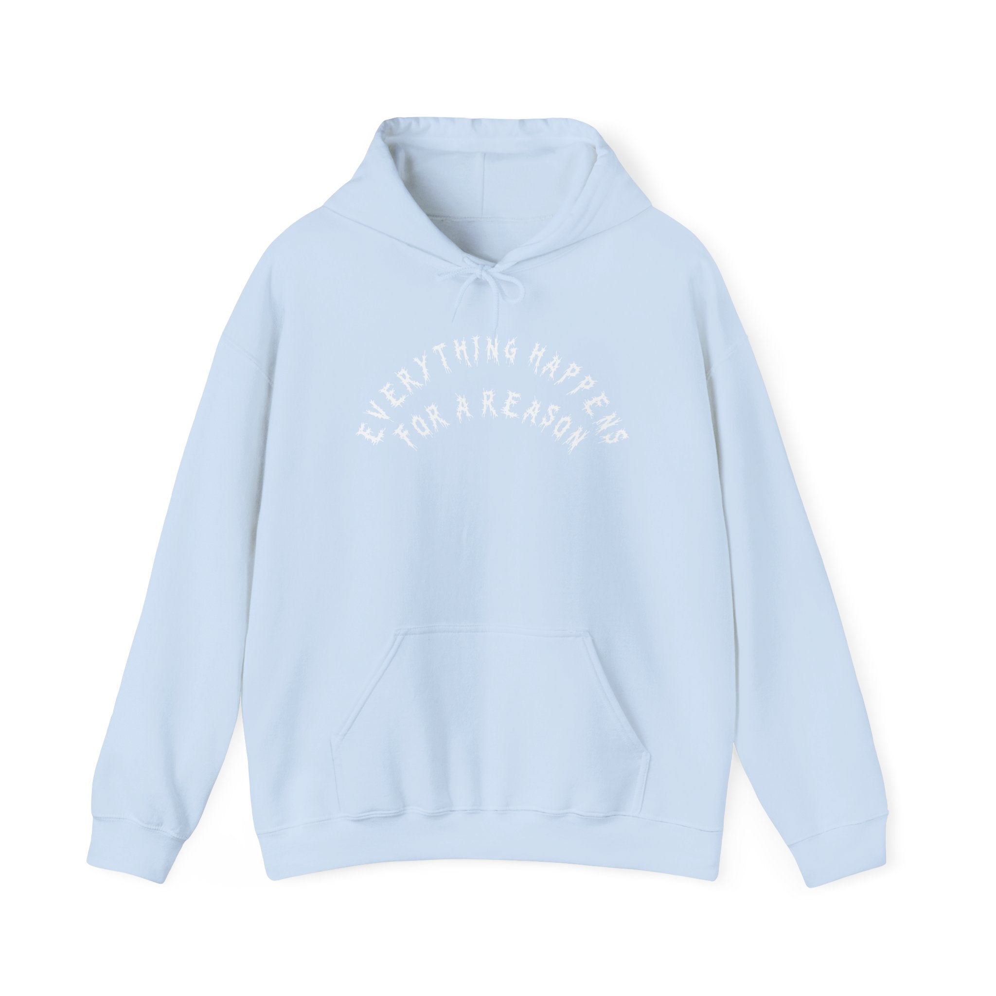 Hvita Everything Happens White Text Hoodie
