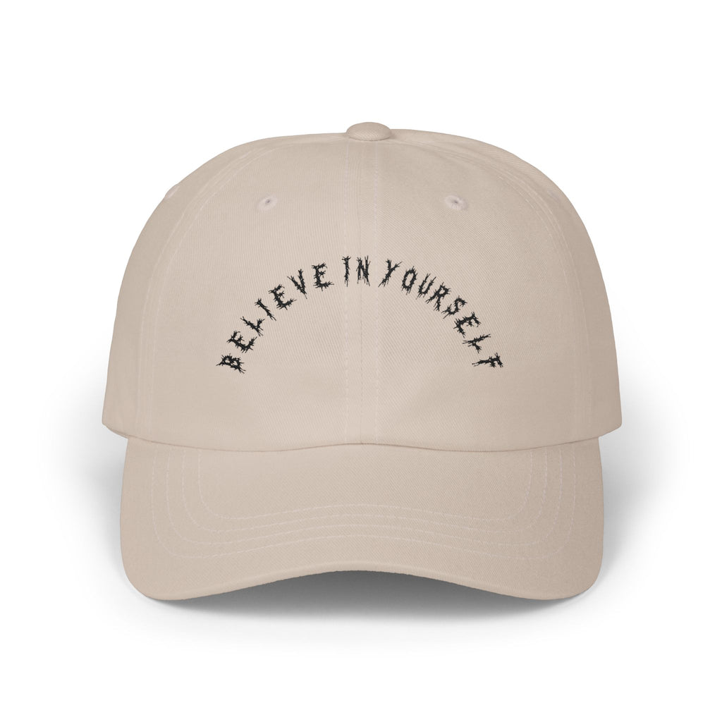 Hvita Believe In Yourself Black Text Dad Hat