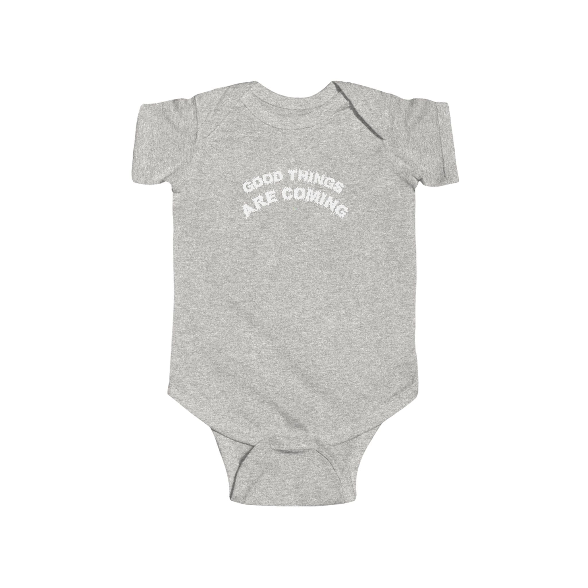 Bildsa Good Things Are Coming White Text Baby Onesie