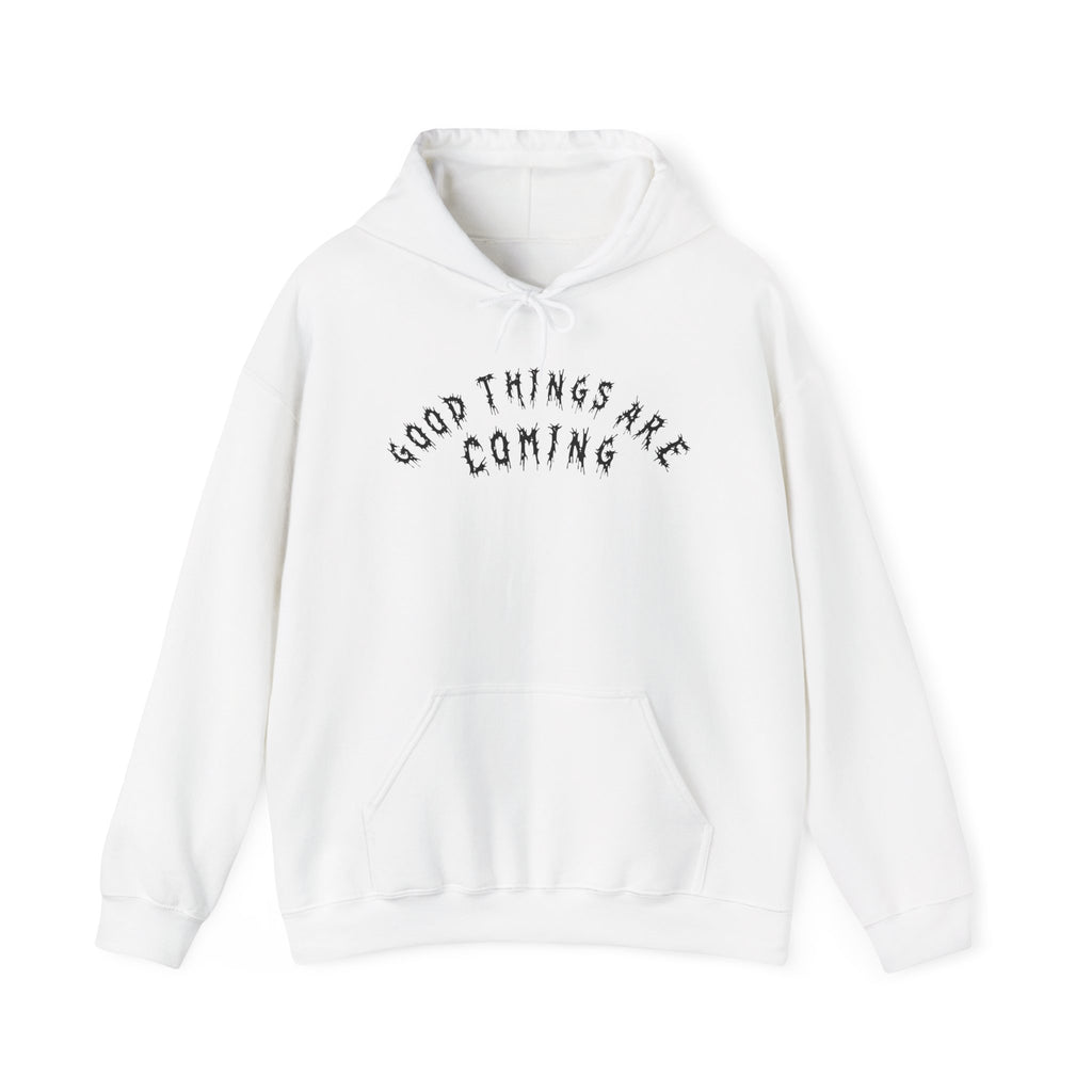 Hvita Good Things Are Coming Black Text Hoodie