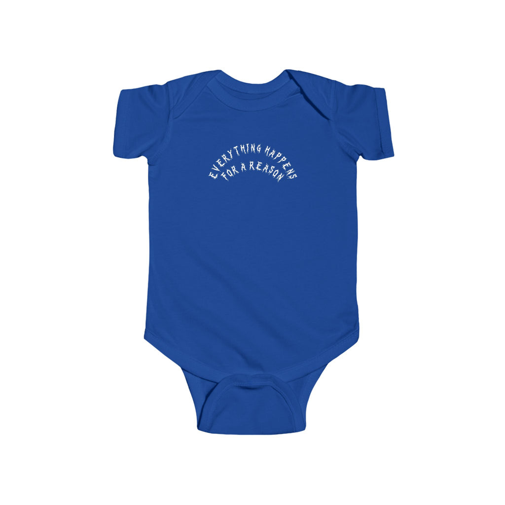 Hvita Everything Happens White Text Baby Onesie