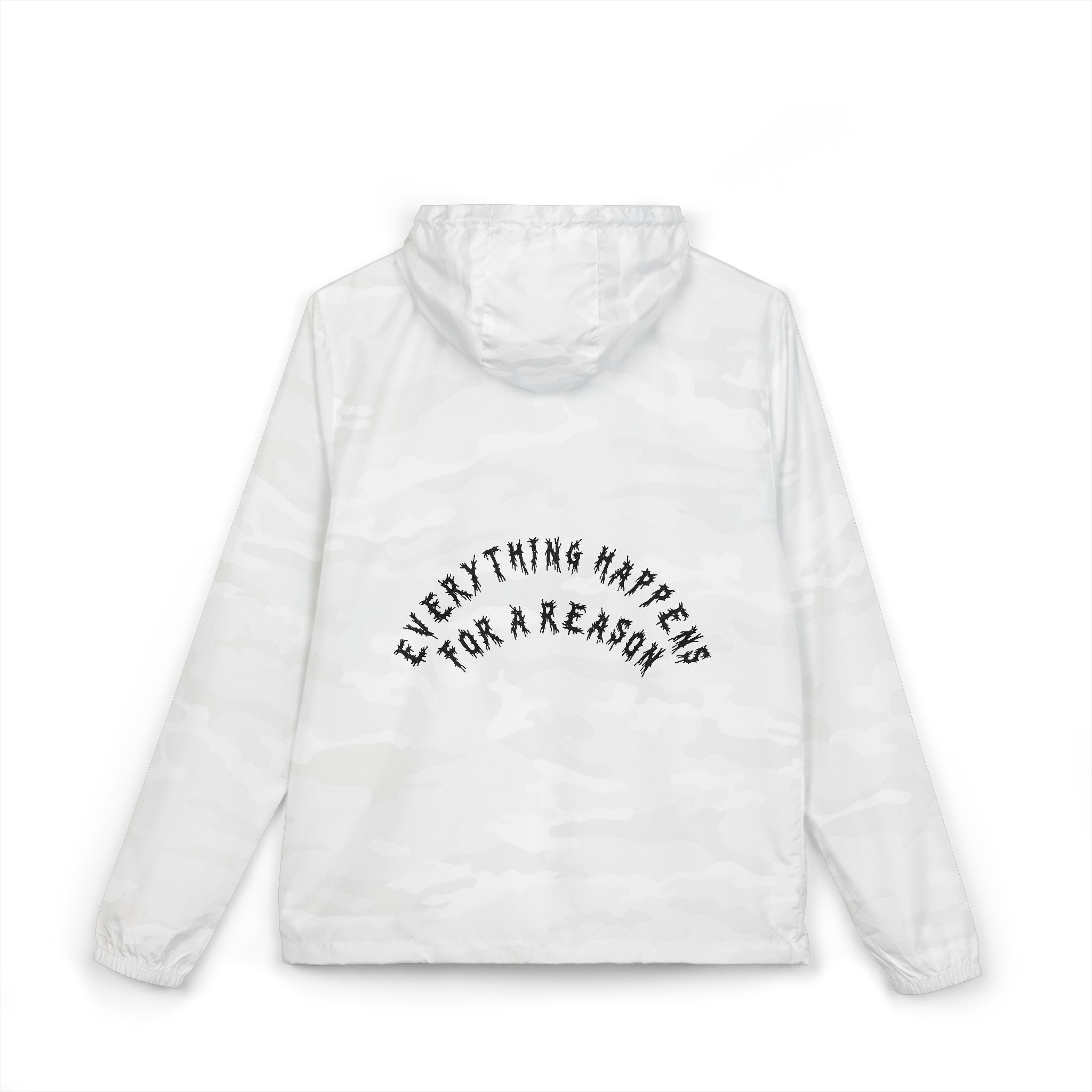 Hvita Everything Happens Black Text Windbreaker