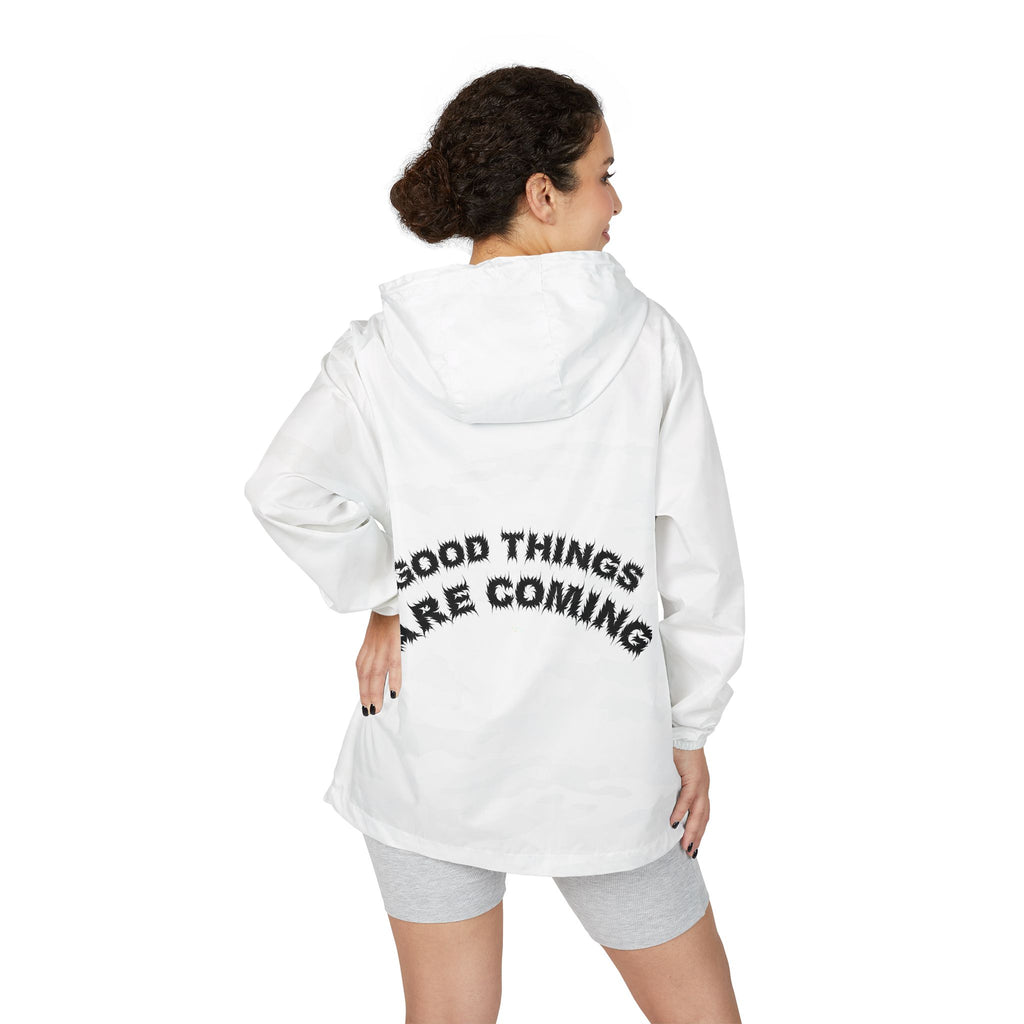 Bildsa Good Things Are Coming Black Text Windbreaker