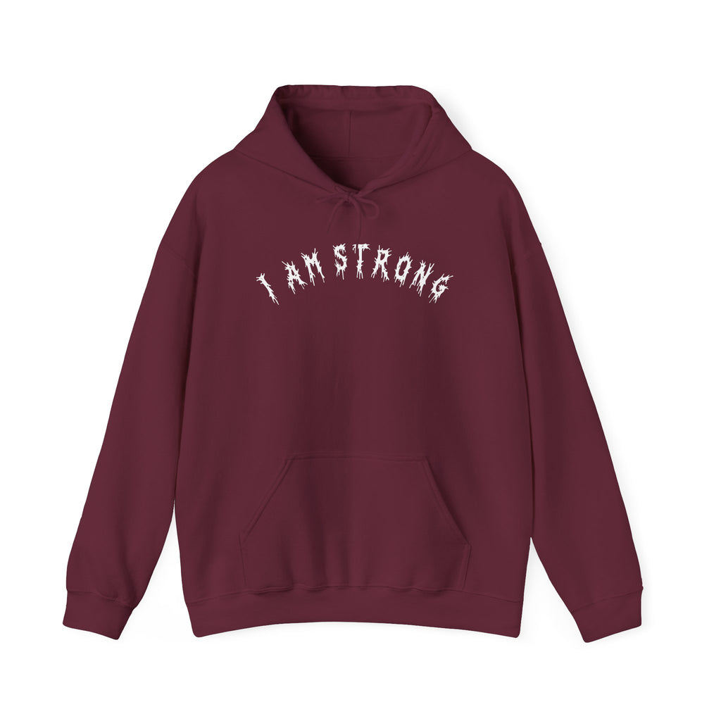 Hvita I Am Strong White Text Hoodie