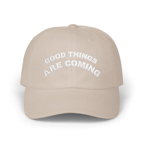 Bildsa Good Things Are Coming White Text Dad Hat