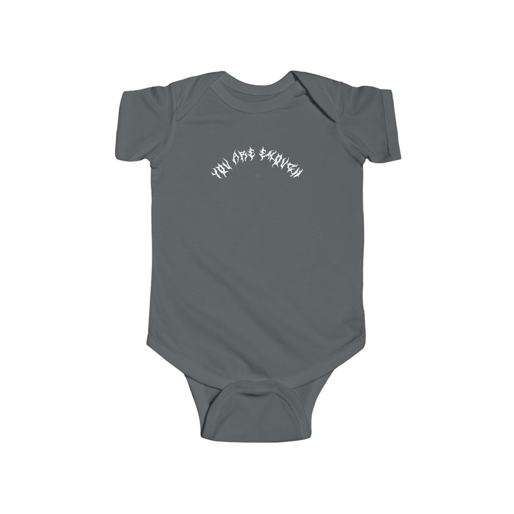 Lundr You Are Enough White Text Baby Onesie