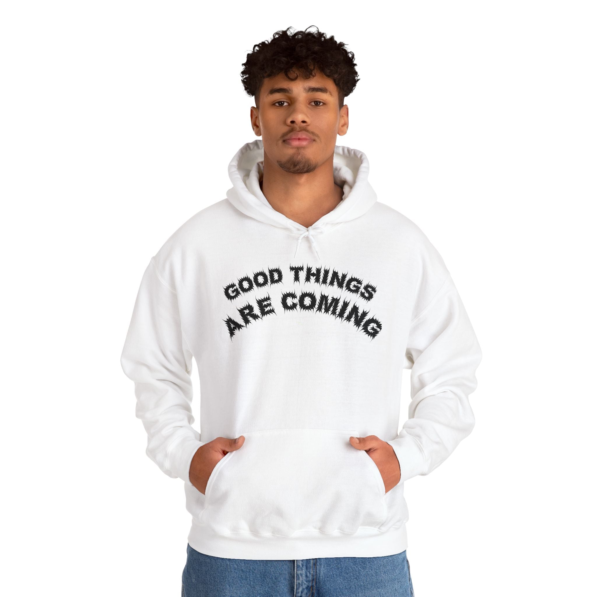 Bildsa Good Things Are Coming Black Text Hoodie