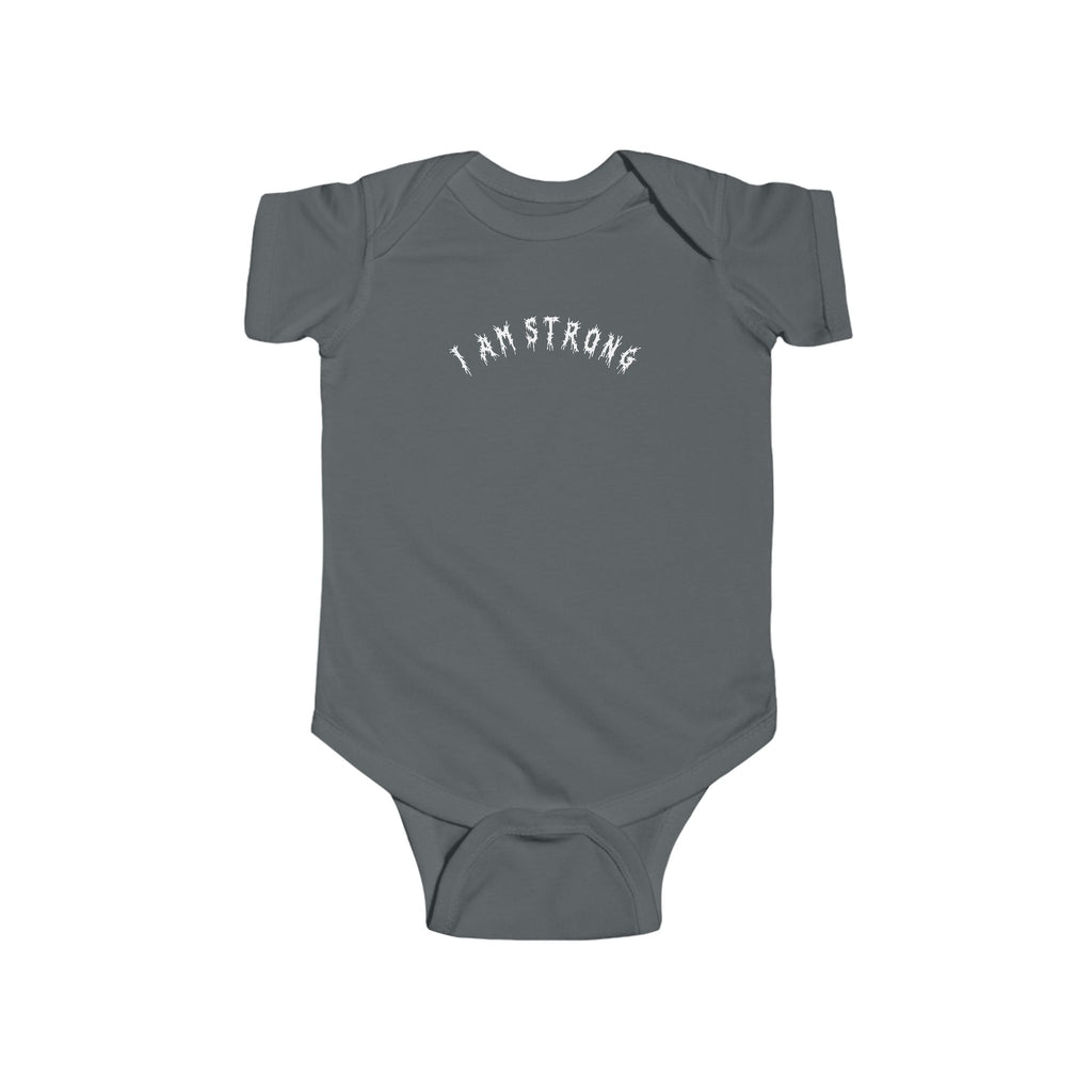 Hvita I Am Strong White Text Baby Onesie