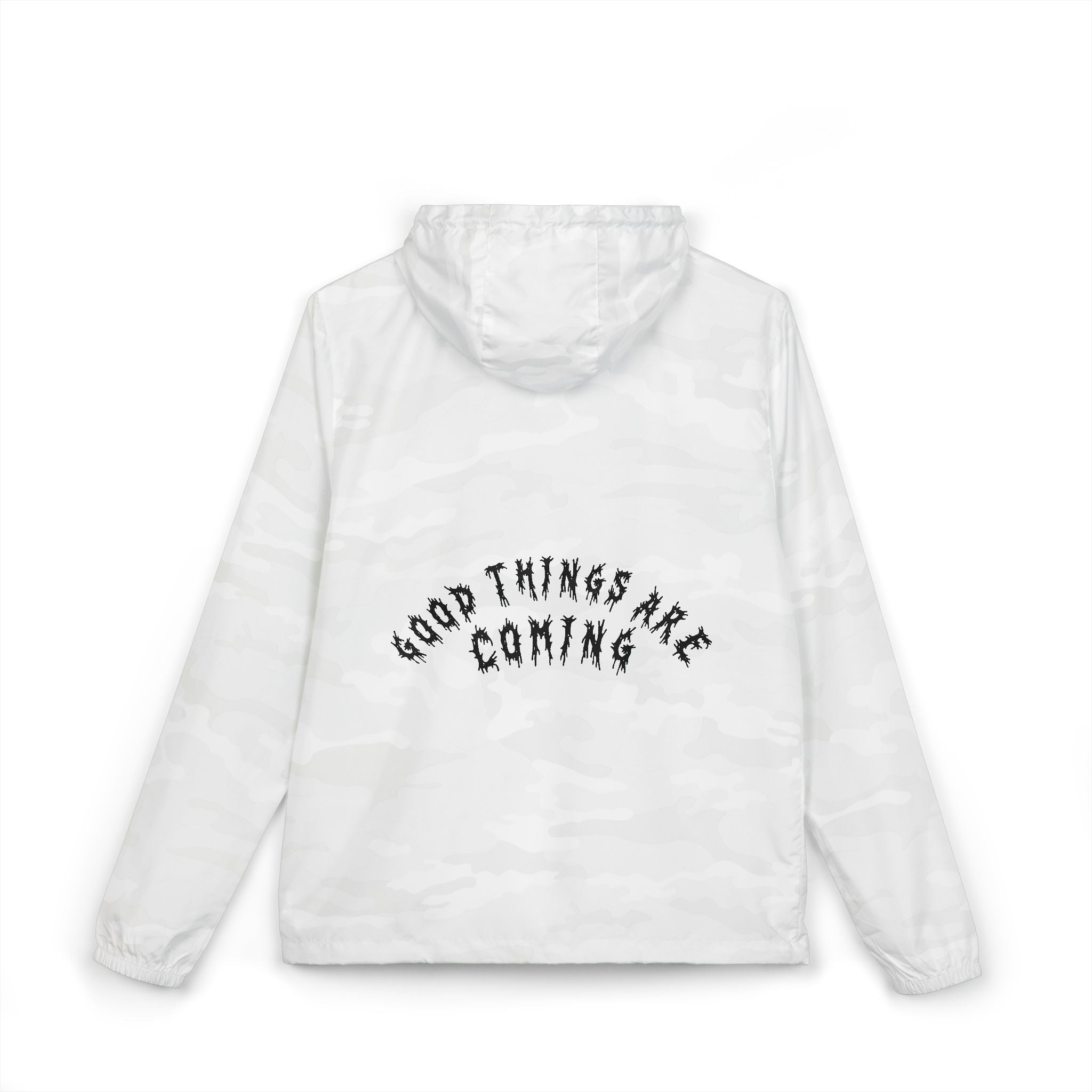 Hvita Good Things Are Coming Black Text Windbreaker