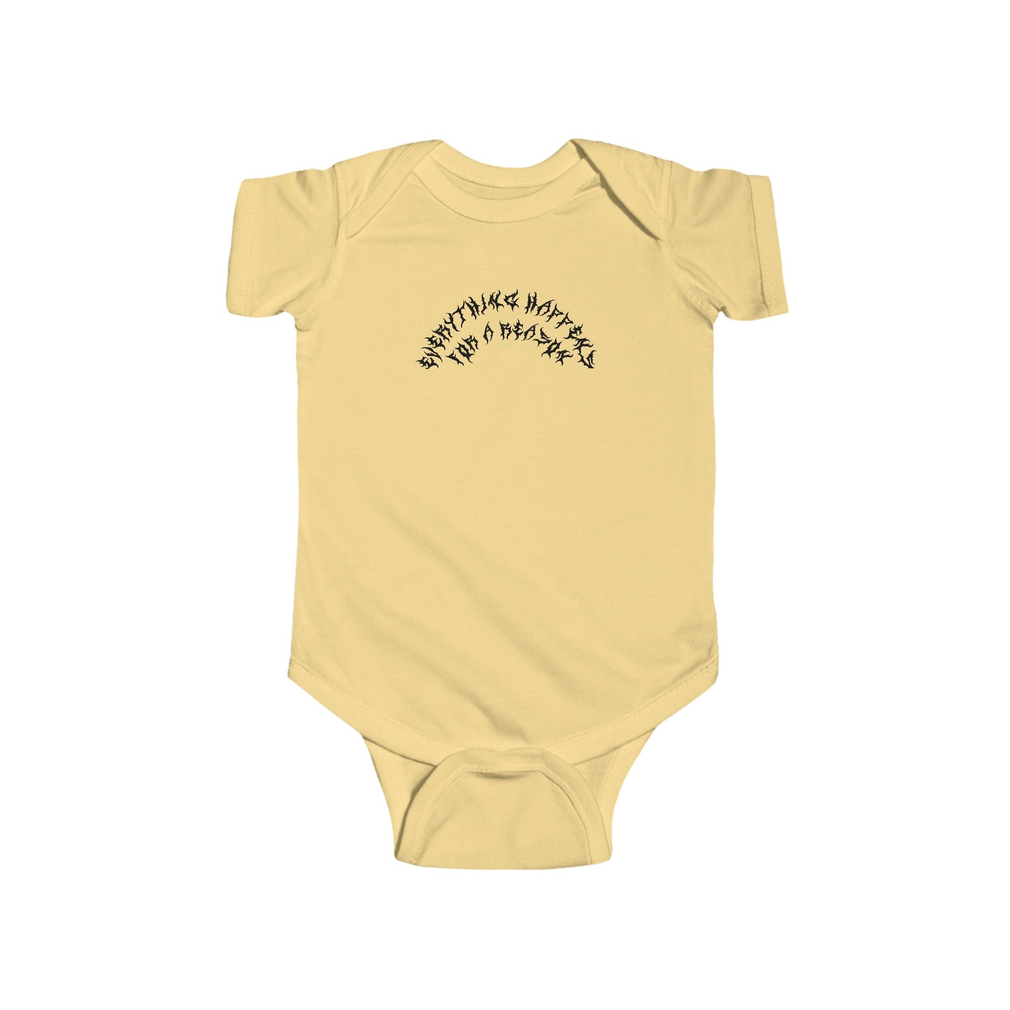 Lundr Everything Happens Black Text Baby Onesie