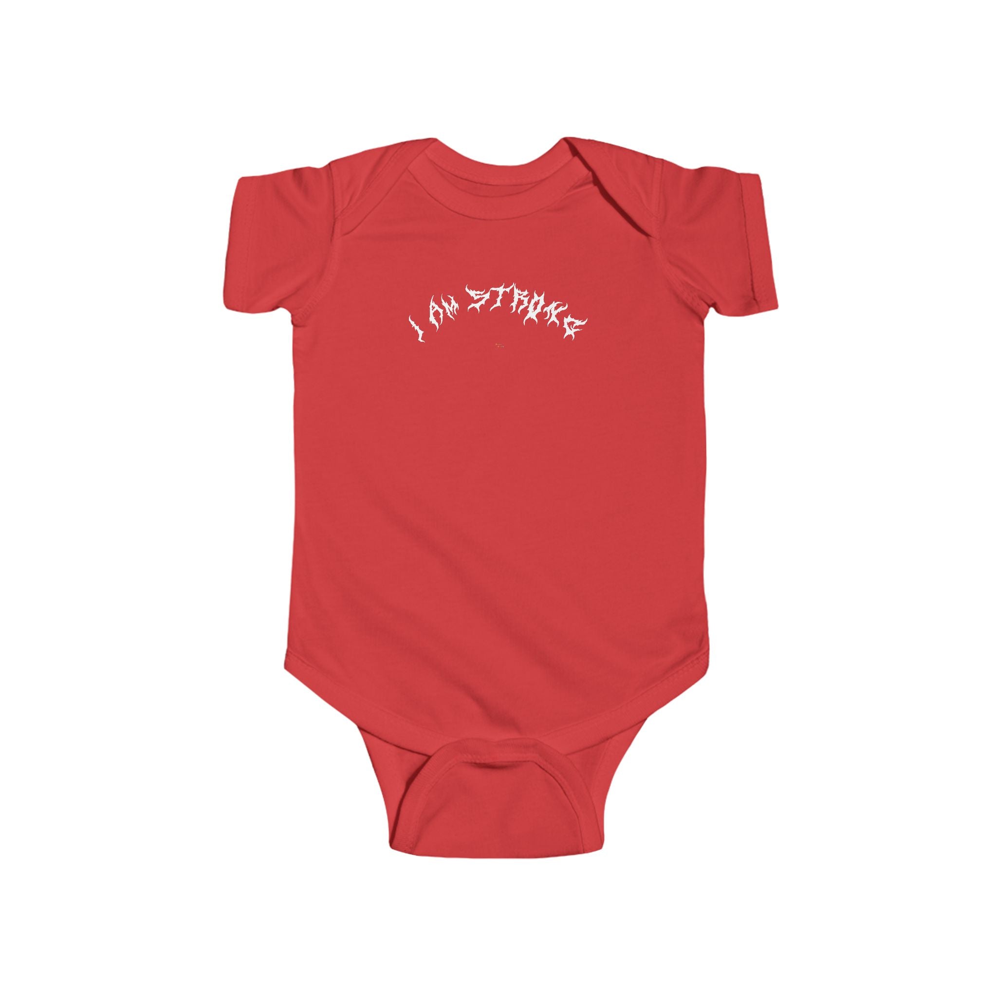 Lundr I Am Strong White Text Baby Onesie