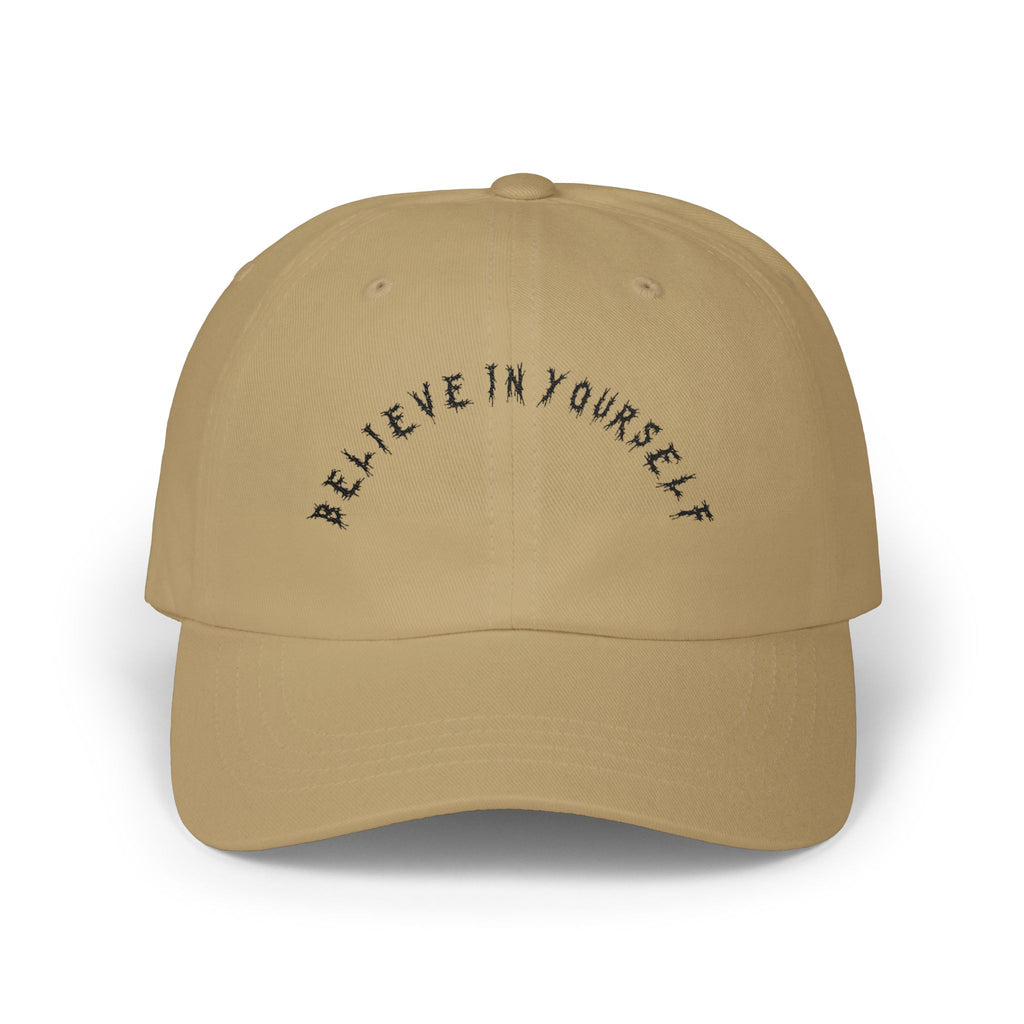 Hvita Believe In Yourself Black Text Dad Hat
