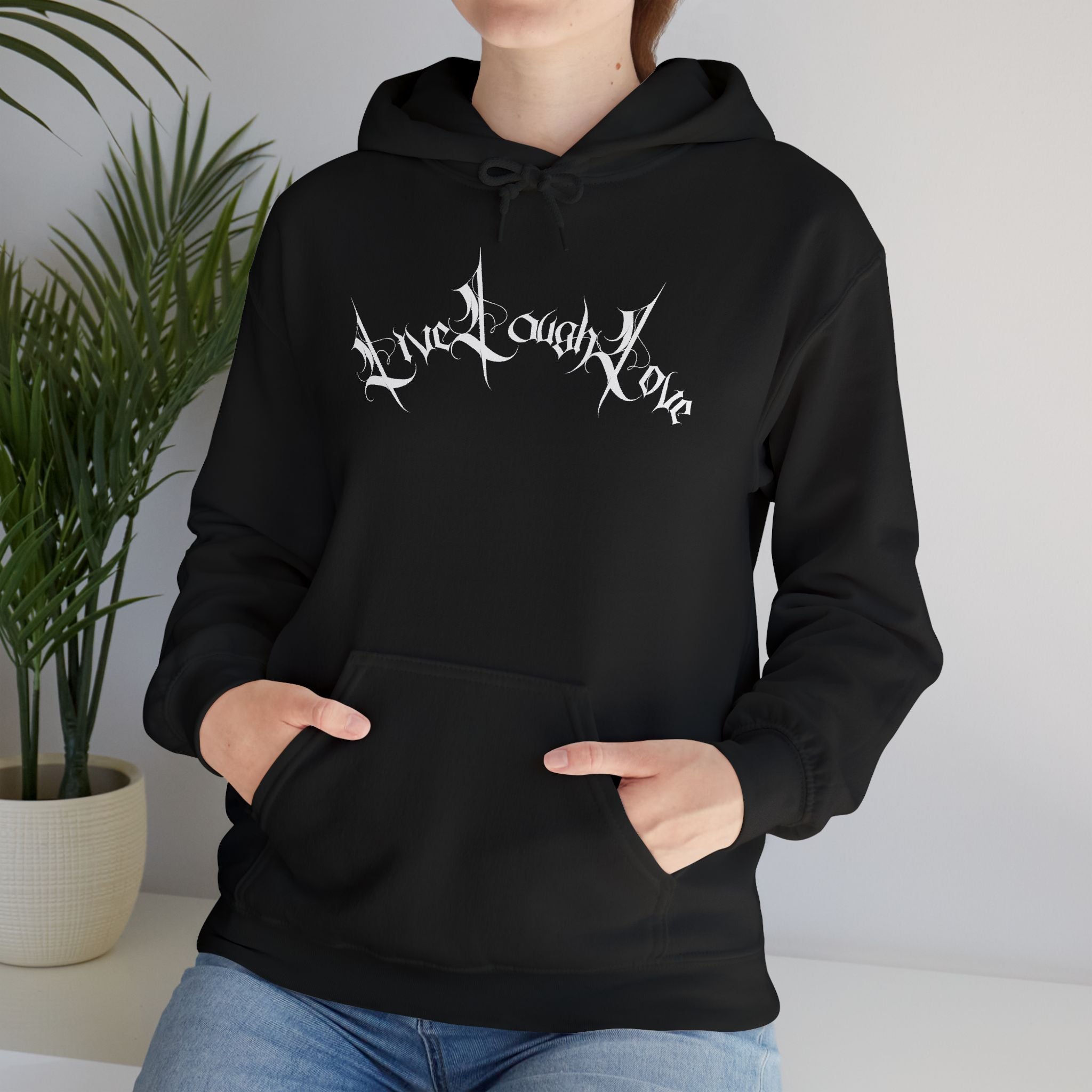 Ellioaey Live Laugh Love White Text Hoodie