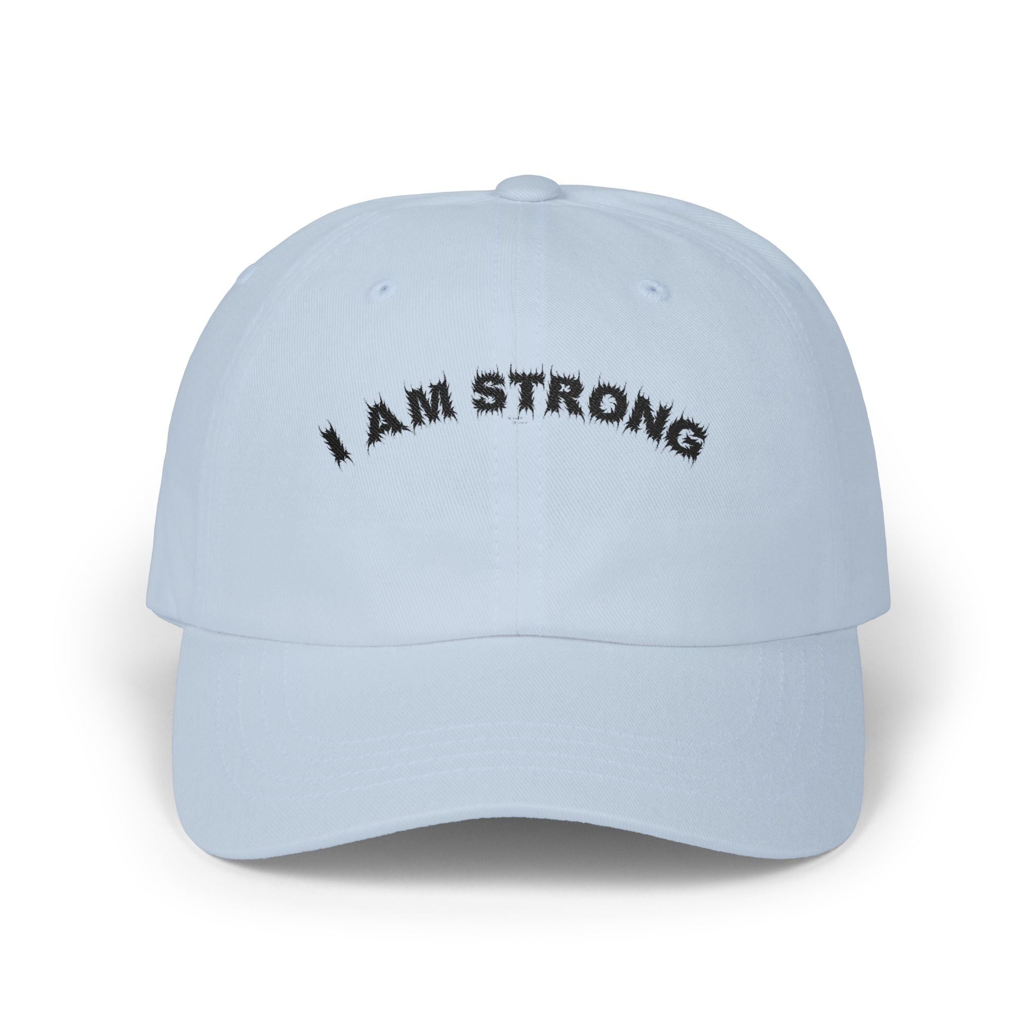 Bildsa I Am Strong Black Text Dad Hat