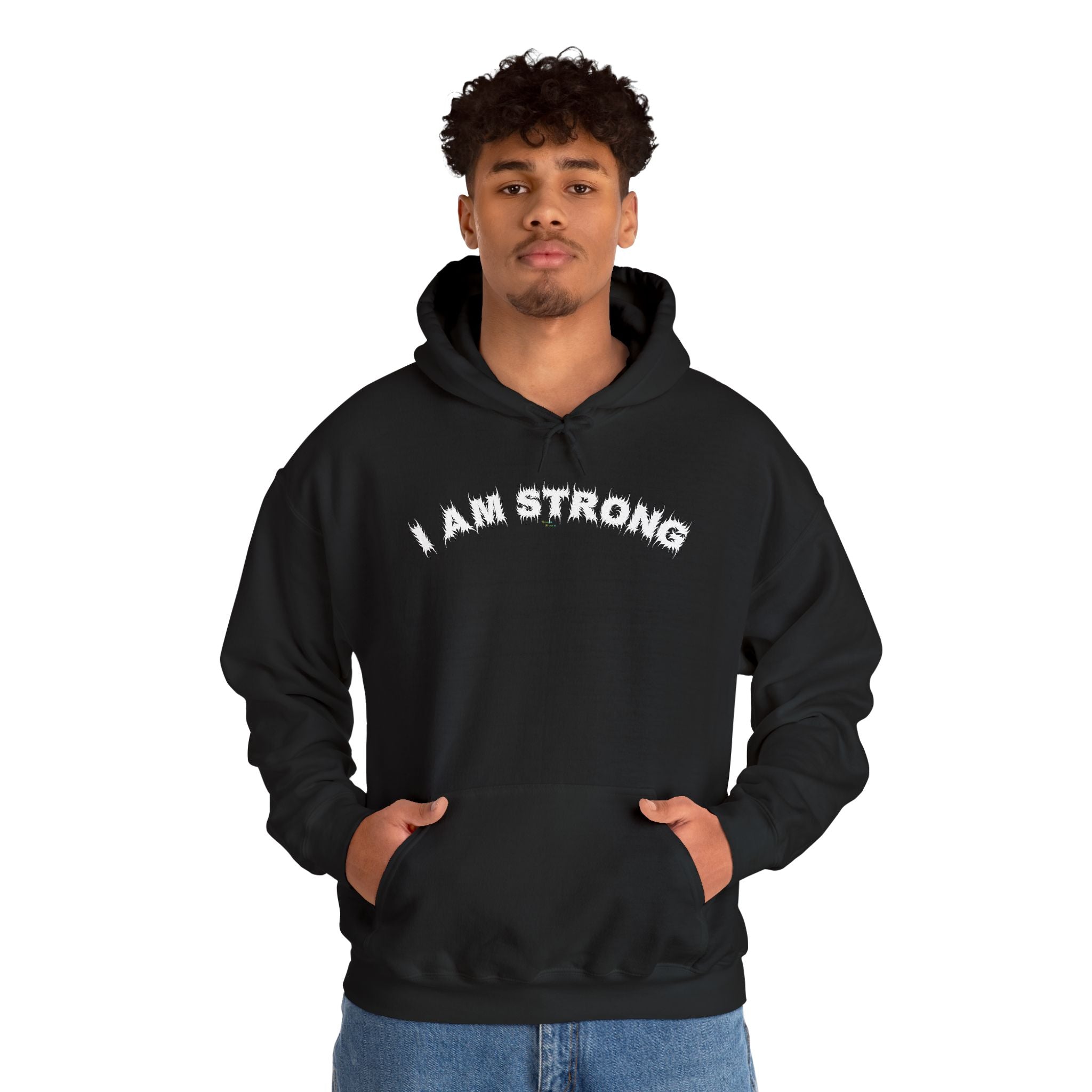 Bildsa I Am Strong White Text Hoodie