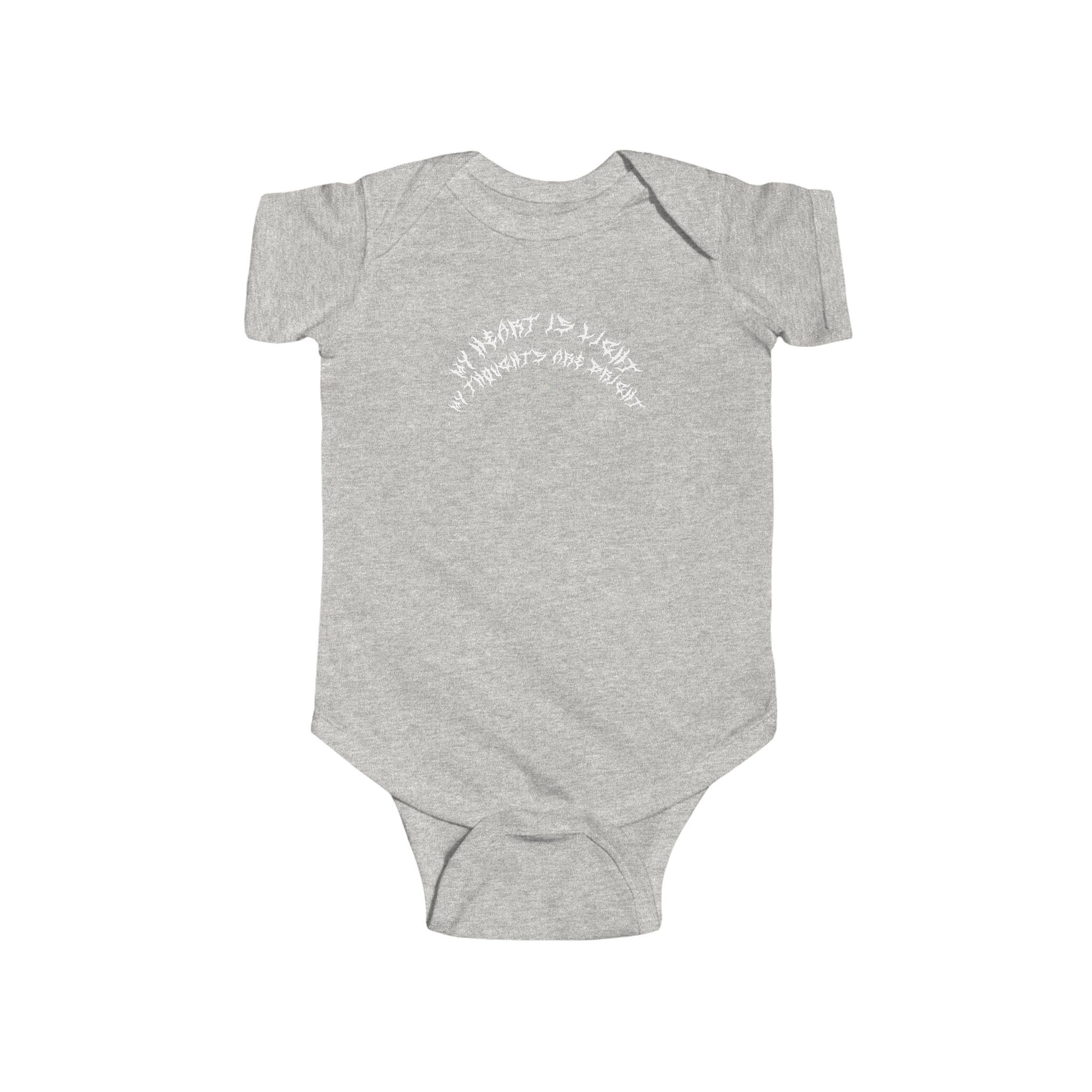 Lundr My Heart Is Light White Text Baby Onesie
