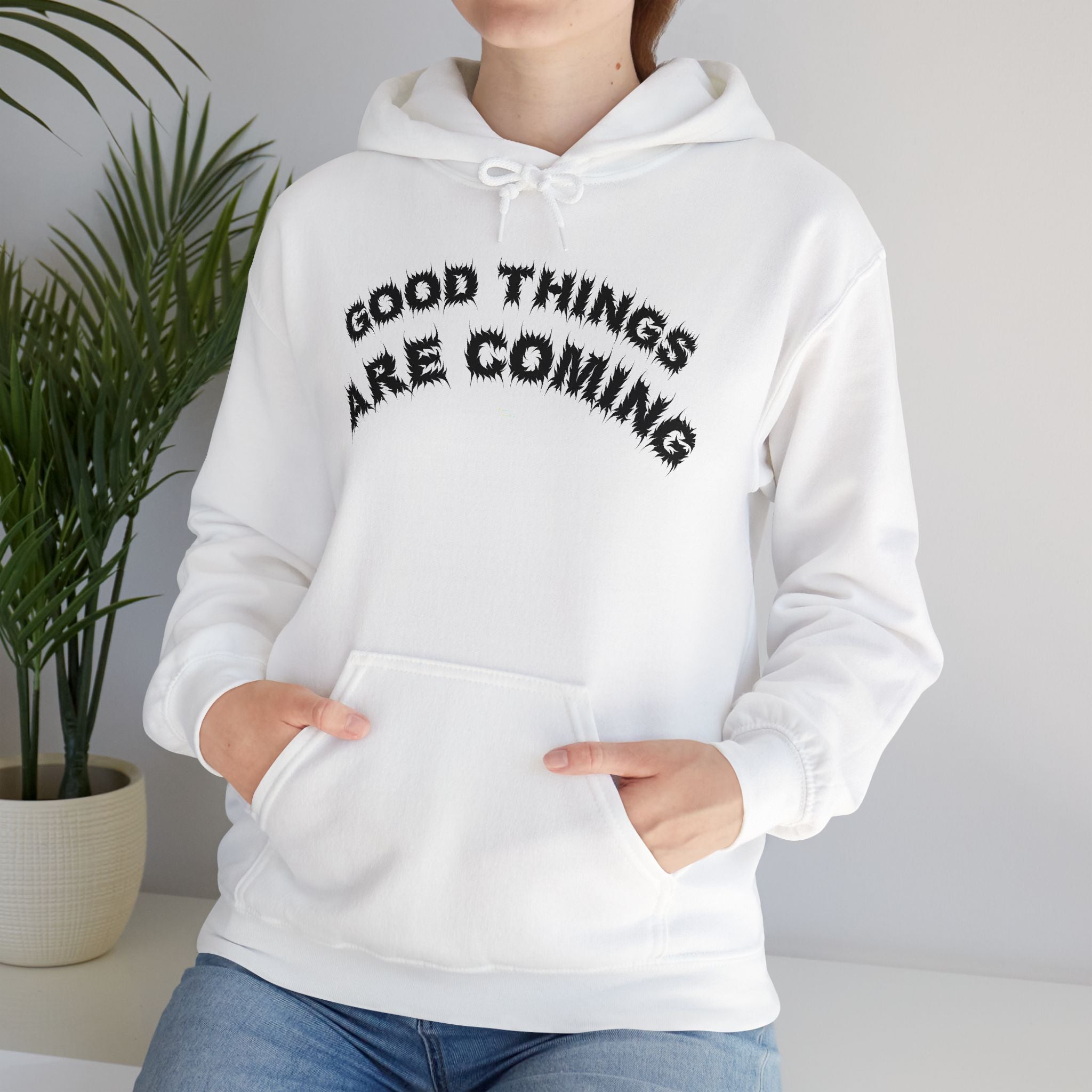 Bildsa Good Things Are Coming Black Text Hoodie