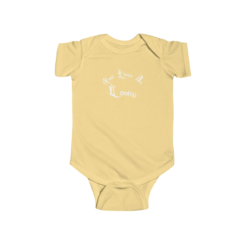 Ellioaey Good Things Are Coming White Text Baby Onesie