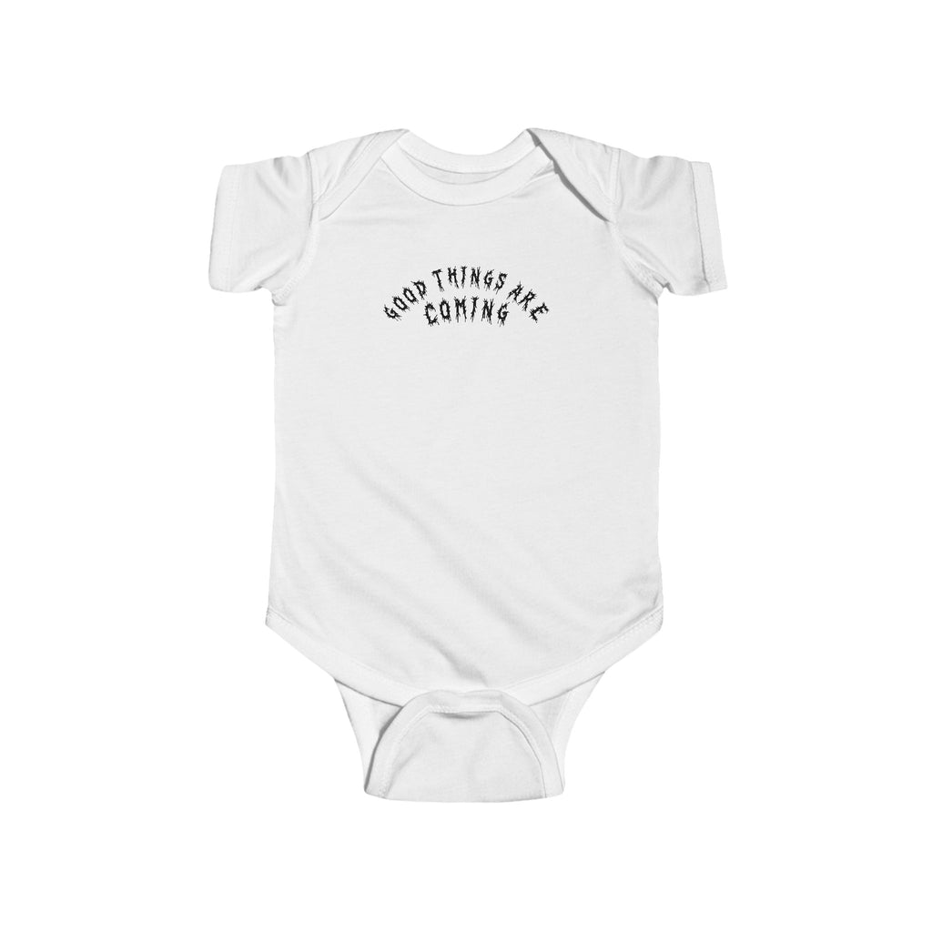 Hvita Good Things Are Coming Black Text Baby Onesie