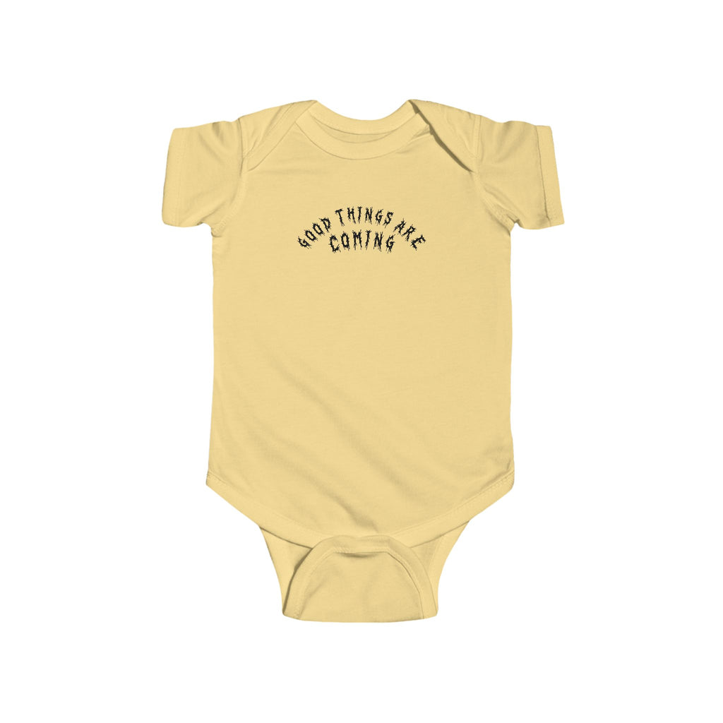 Hvita Good Things Are Coming Black Text Baby Onesie