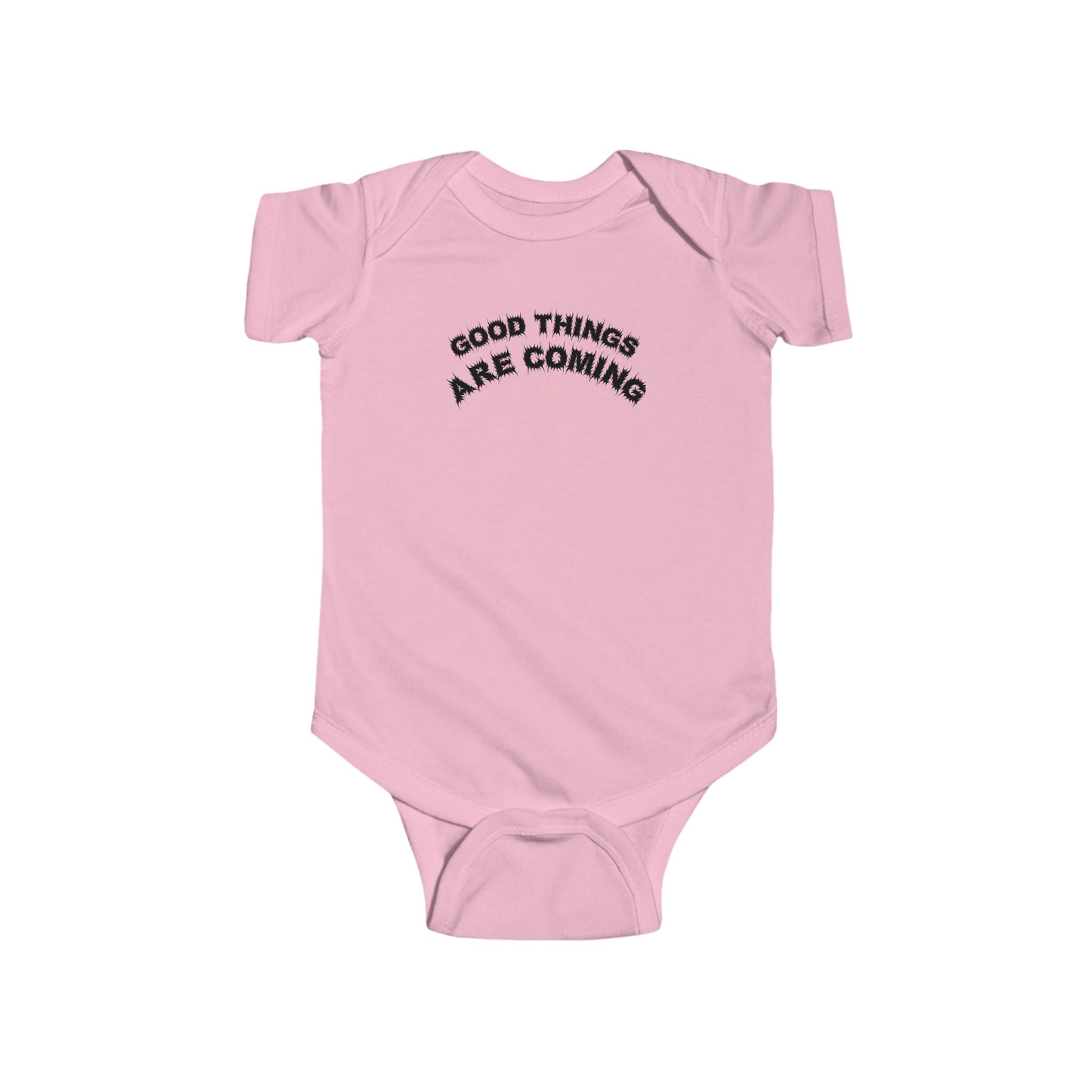 Bildsa Good Things Are Coming Black Text Baby Onesie