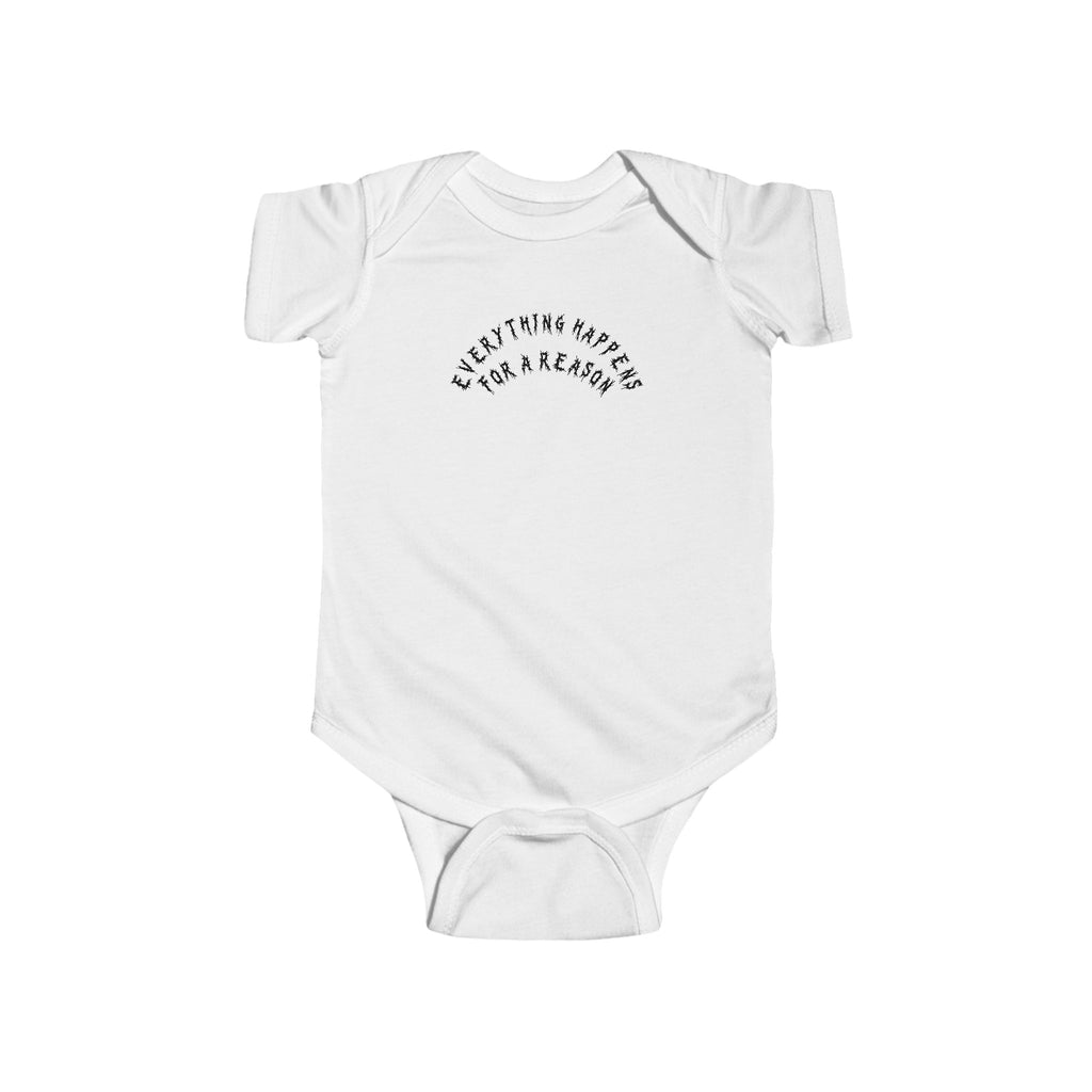 Hvita Everything Happens Black Text Baby Onesie