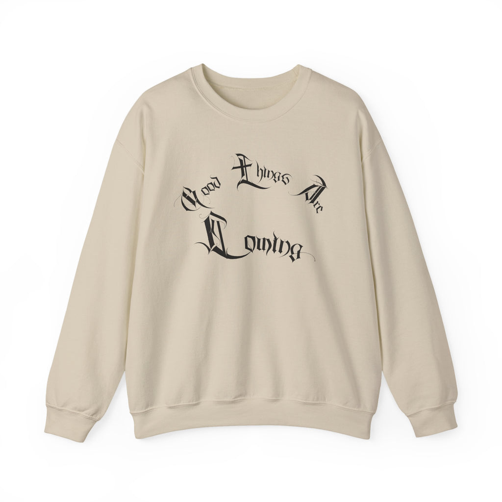 Ellioaey Good Things Are Coming Black Text Crewneck