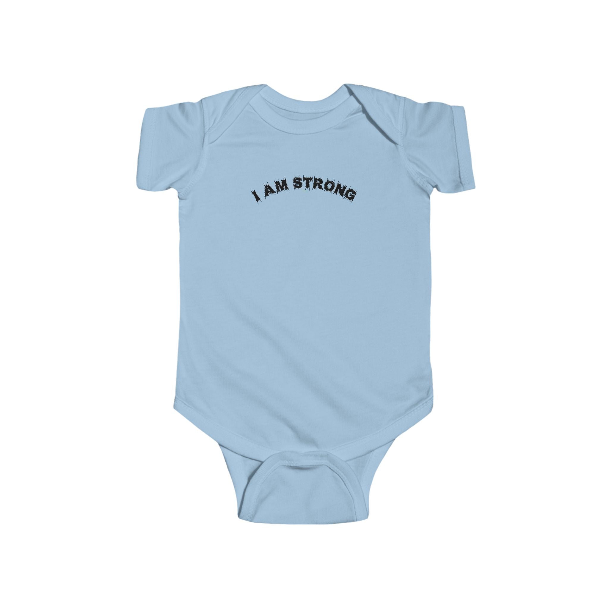 Bildsa I Am Strong Black Text Baby Onesie