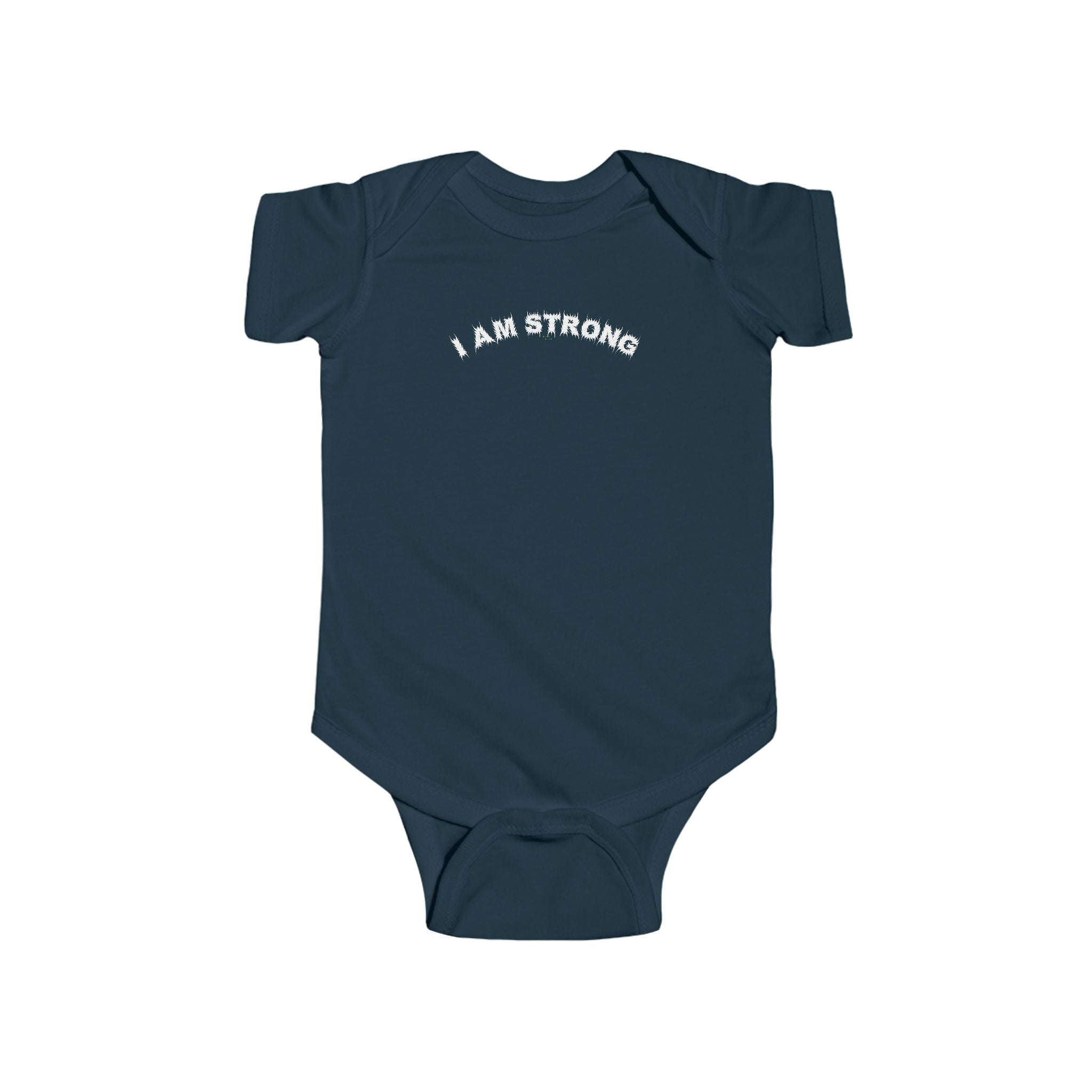 Bildsa I Am Strong White Text Baby Onesie