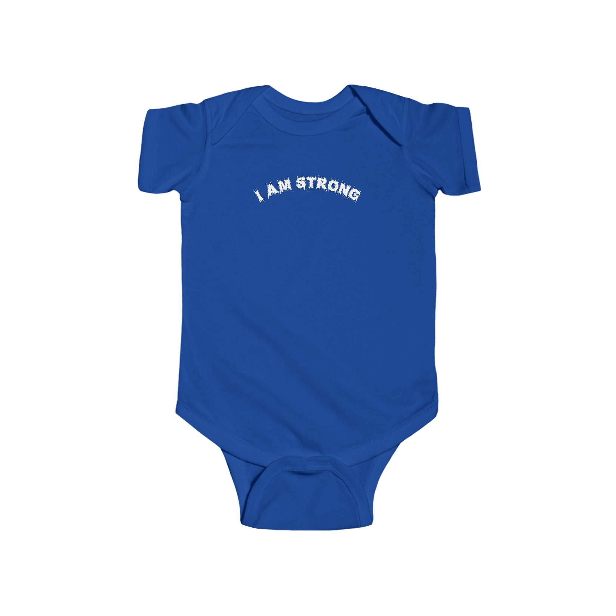Bildsa I Am Strong White Text Baby Onesie