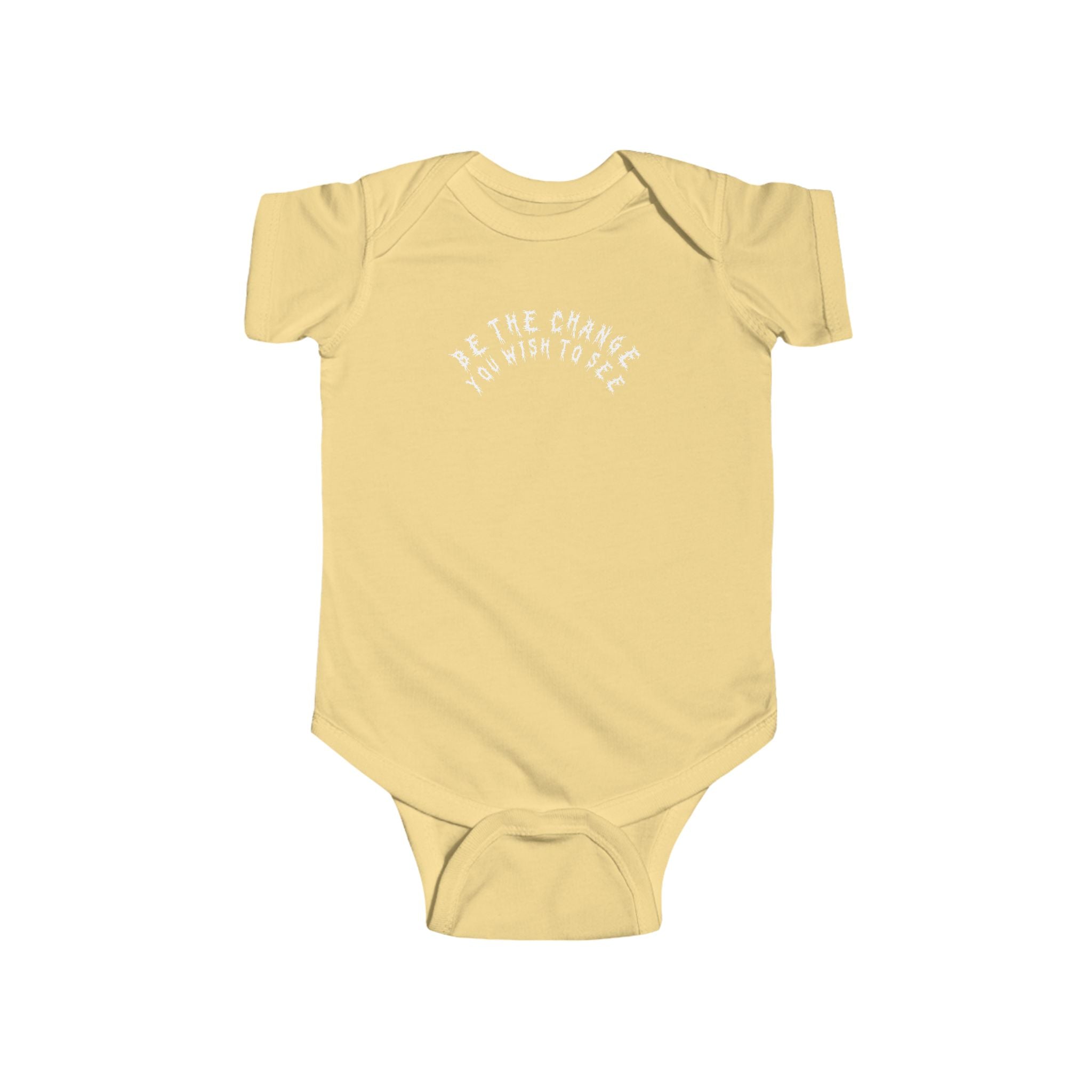 Hvita Be The Change White Text Baby Onesie
