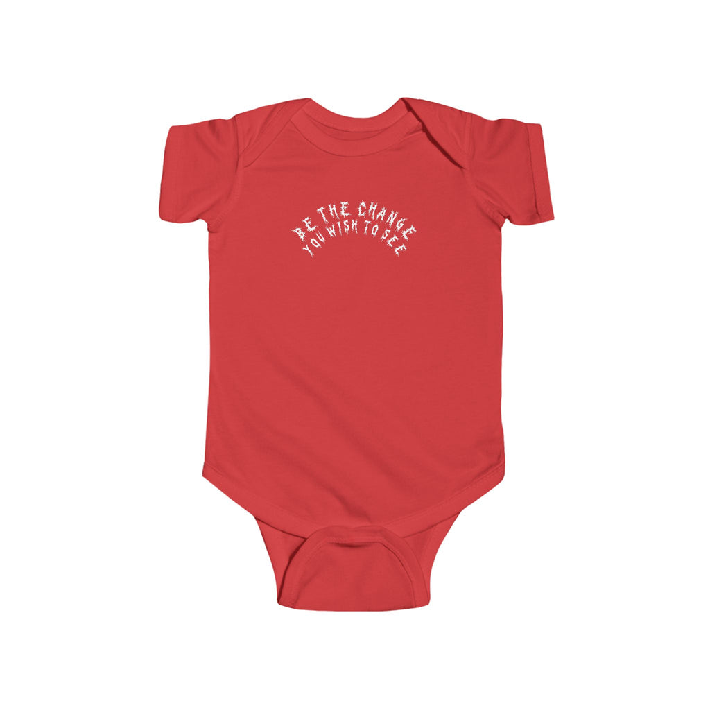Hvita Be The Change White Text Baby Onesie