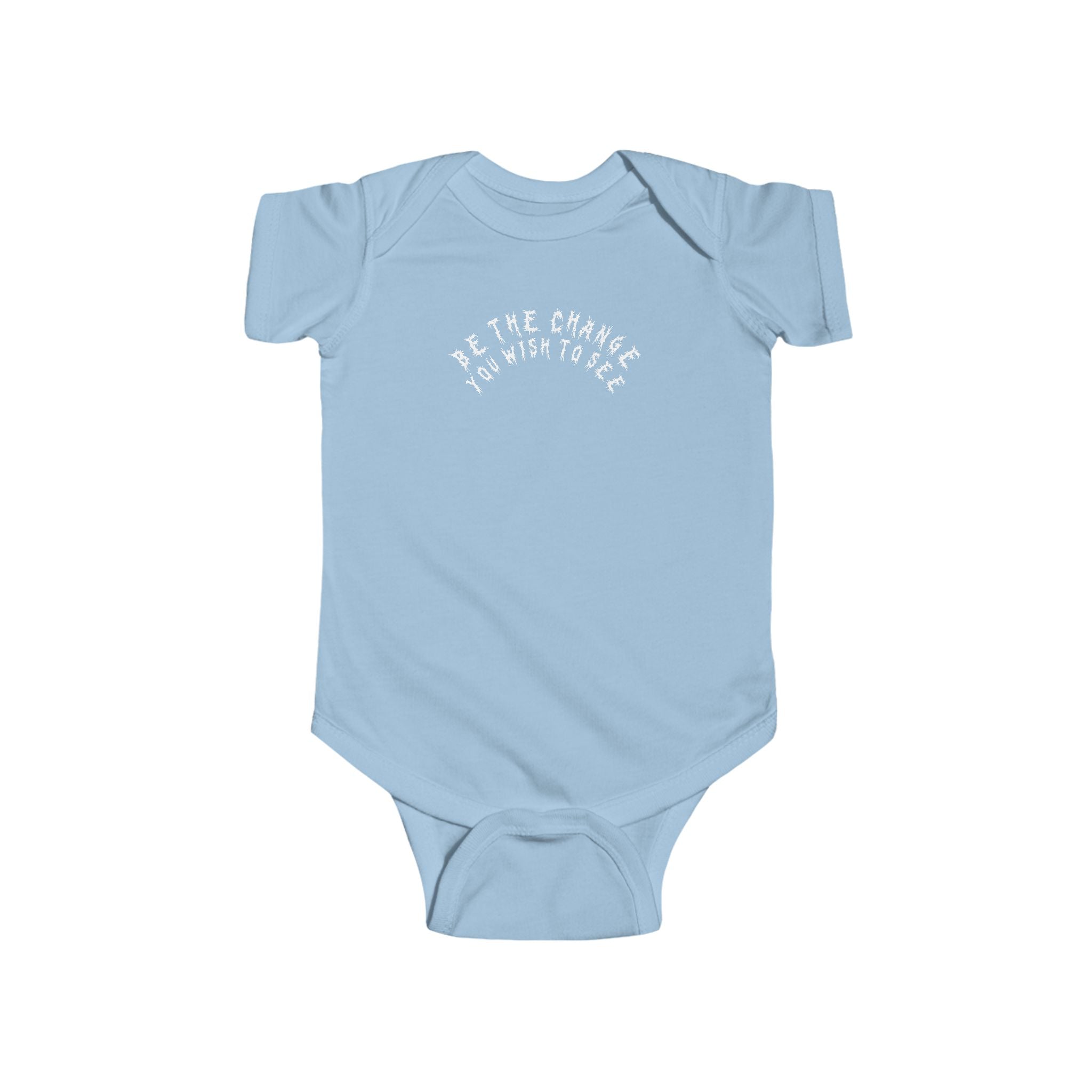 Hvita Be The Change White Text Baby Onesie
