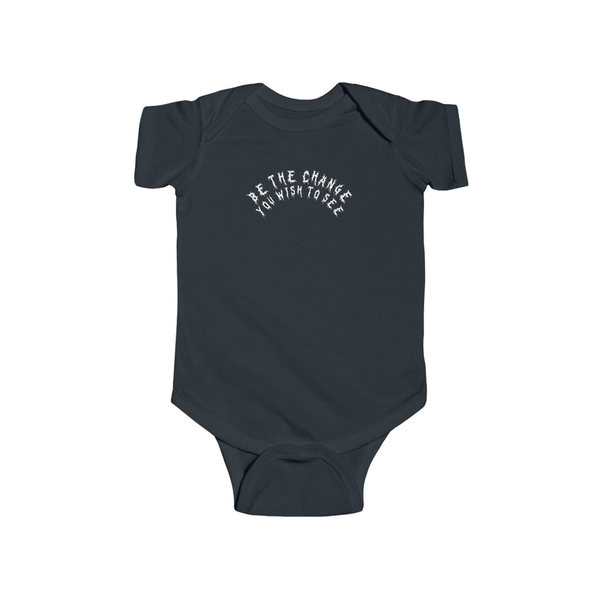 Hvita Be The Change White Text Baby Onesie