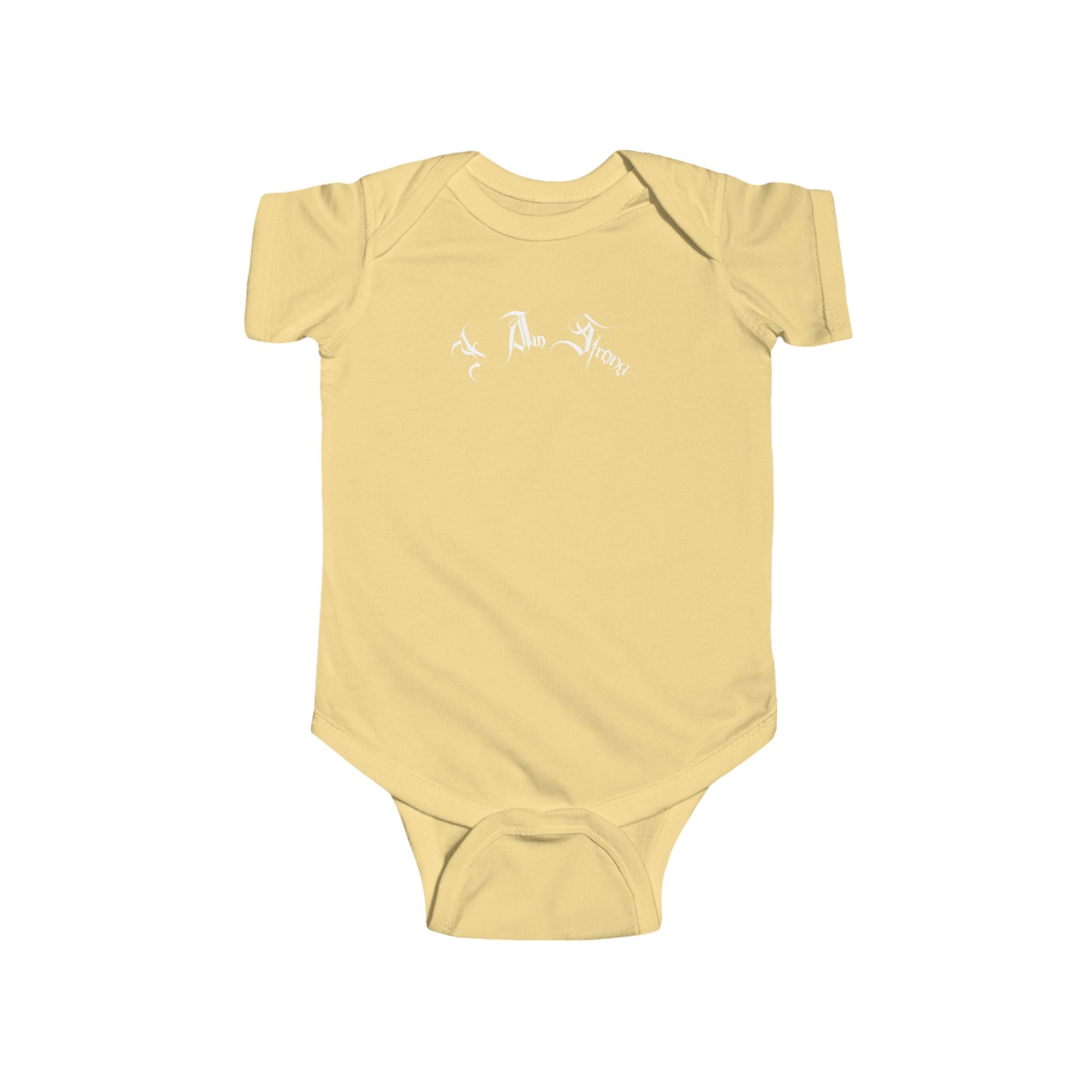 Ellioaey I Am Strong White Text Baby Onesie