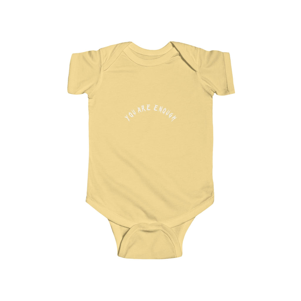 Hvita You Are Enough White Text Baby Onesie