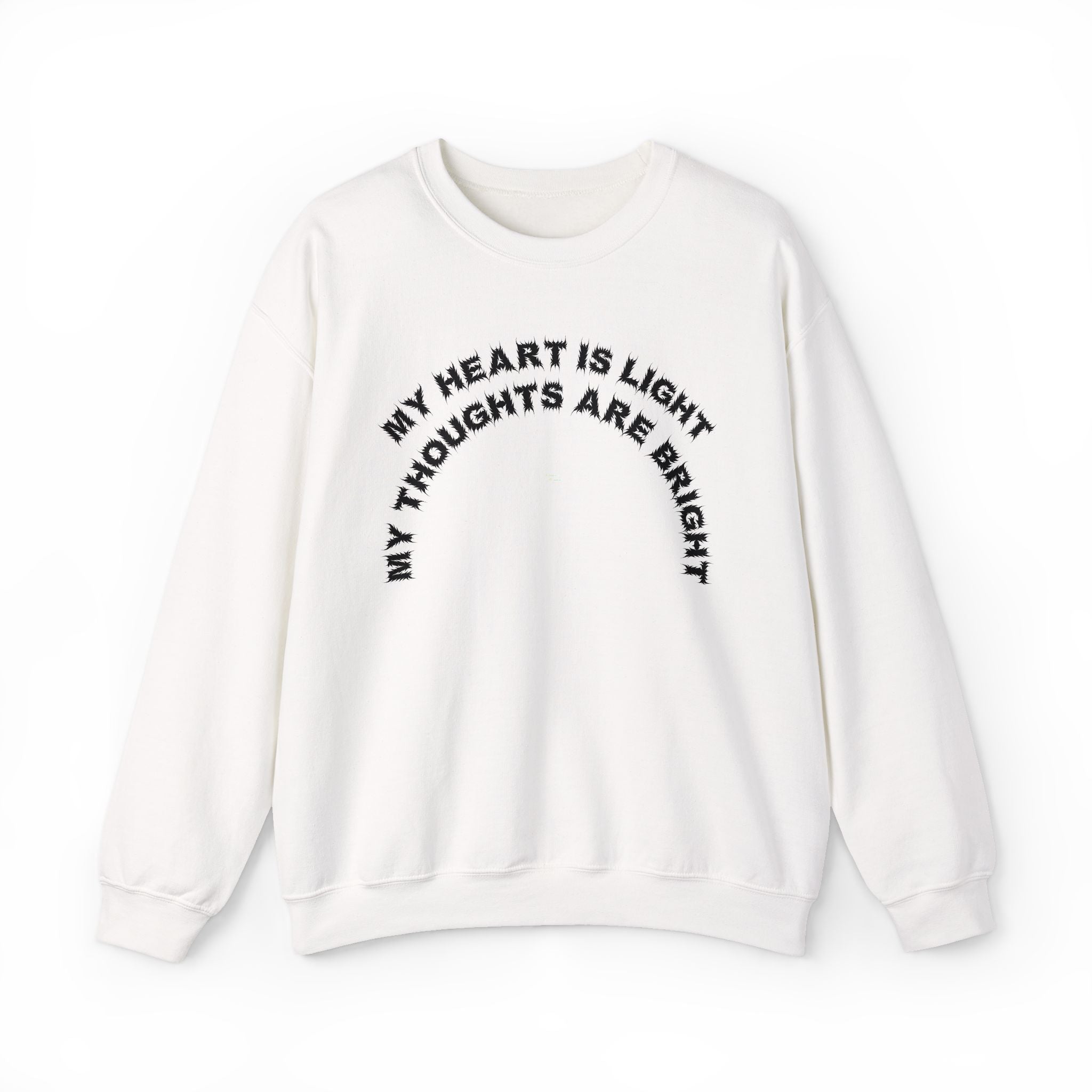 Bildsa My Heart Is Light Black Text Crewneck