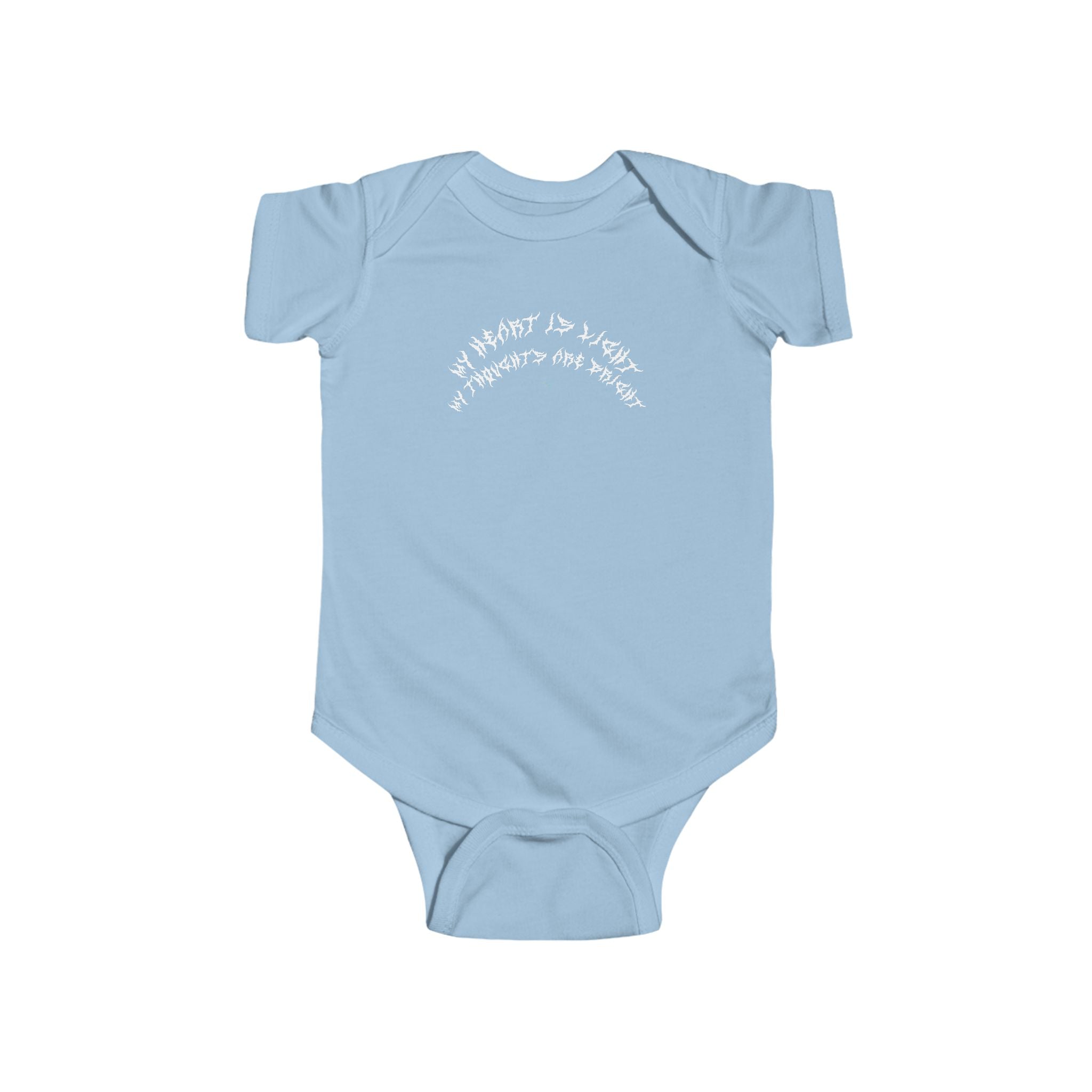 Lundr My Heart Is Light White Text Baby Onesie