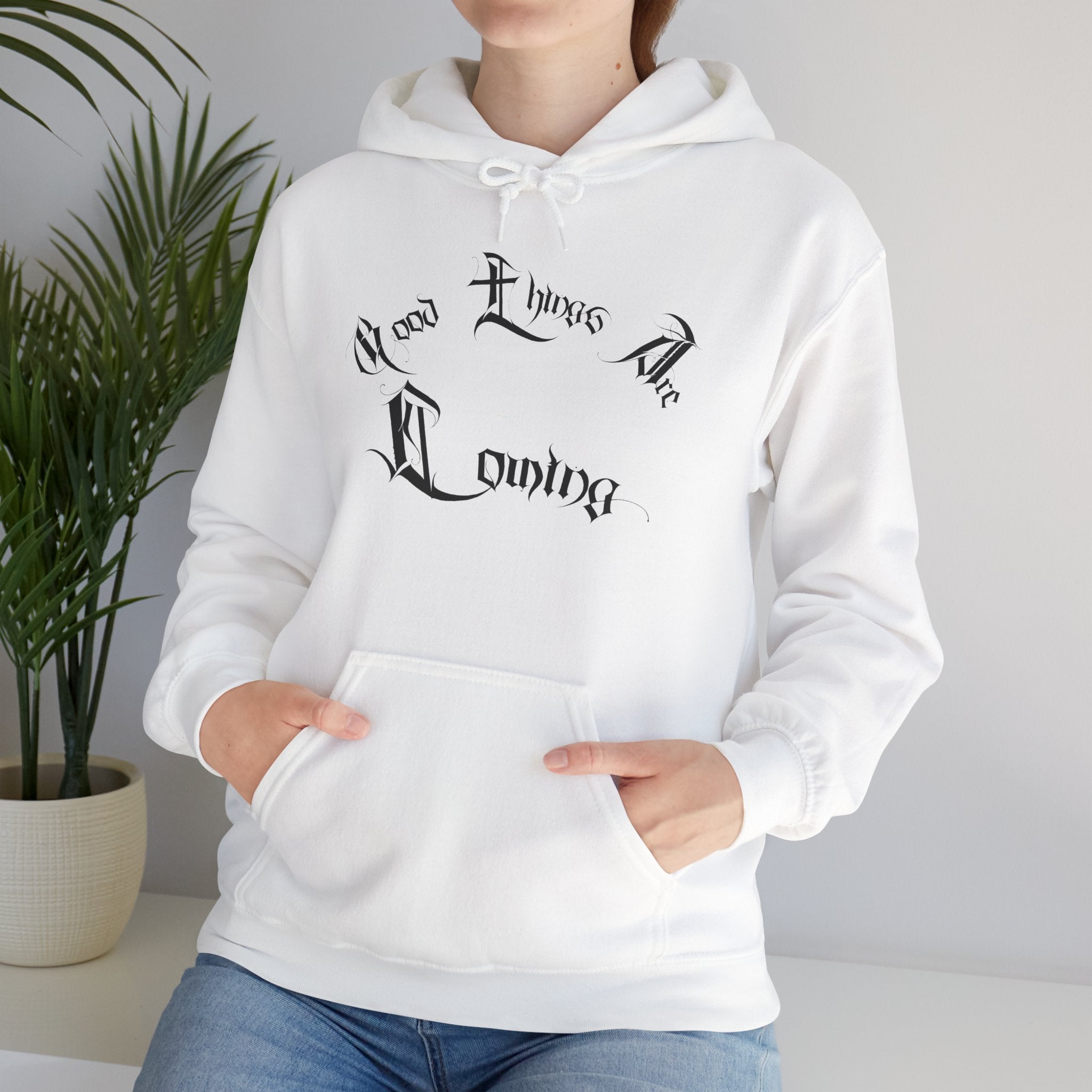 Ellioaey Good Things Are Coming Black Text Hoodie