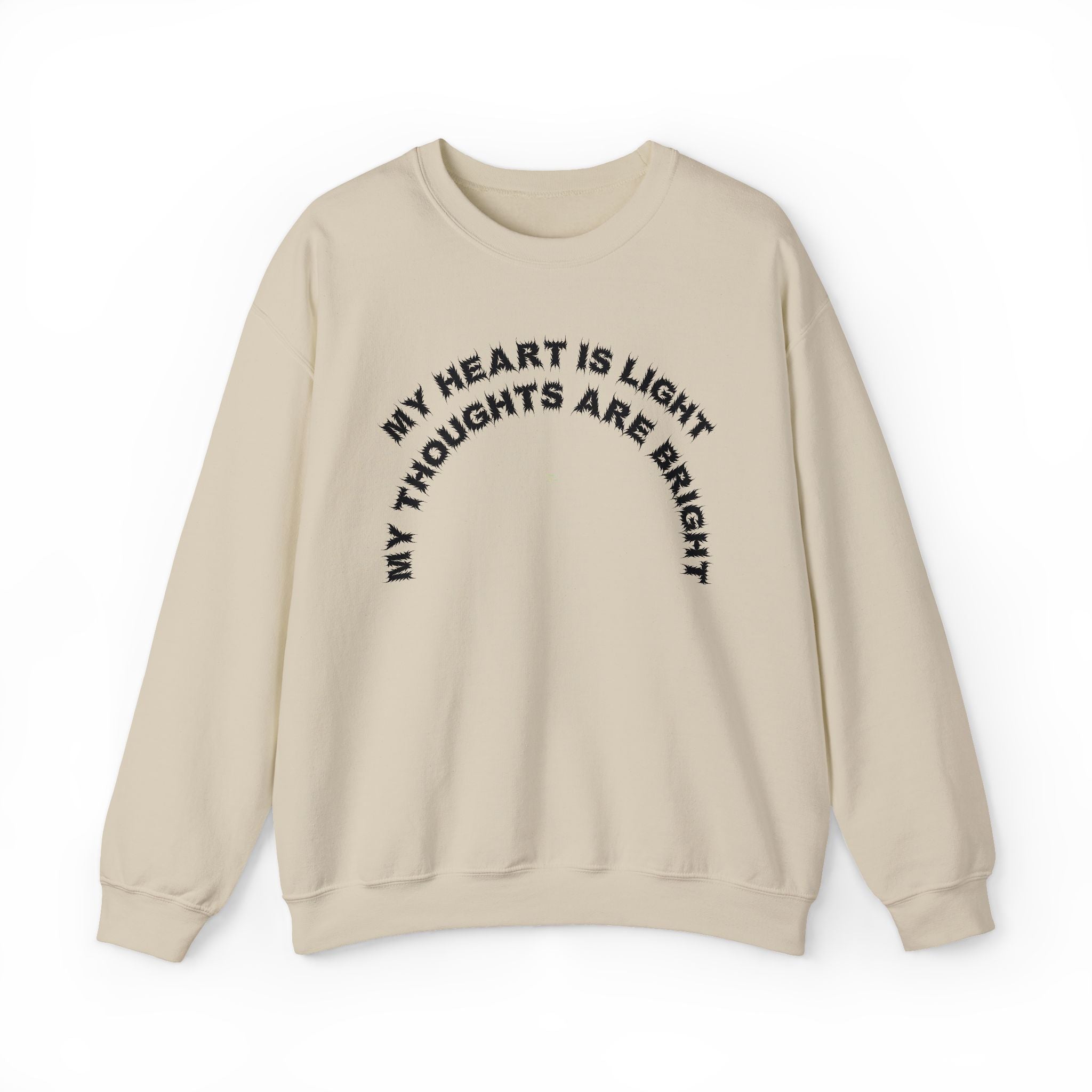 Bildsa My Heart Is Light Black Text Crewneck