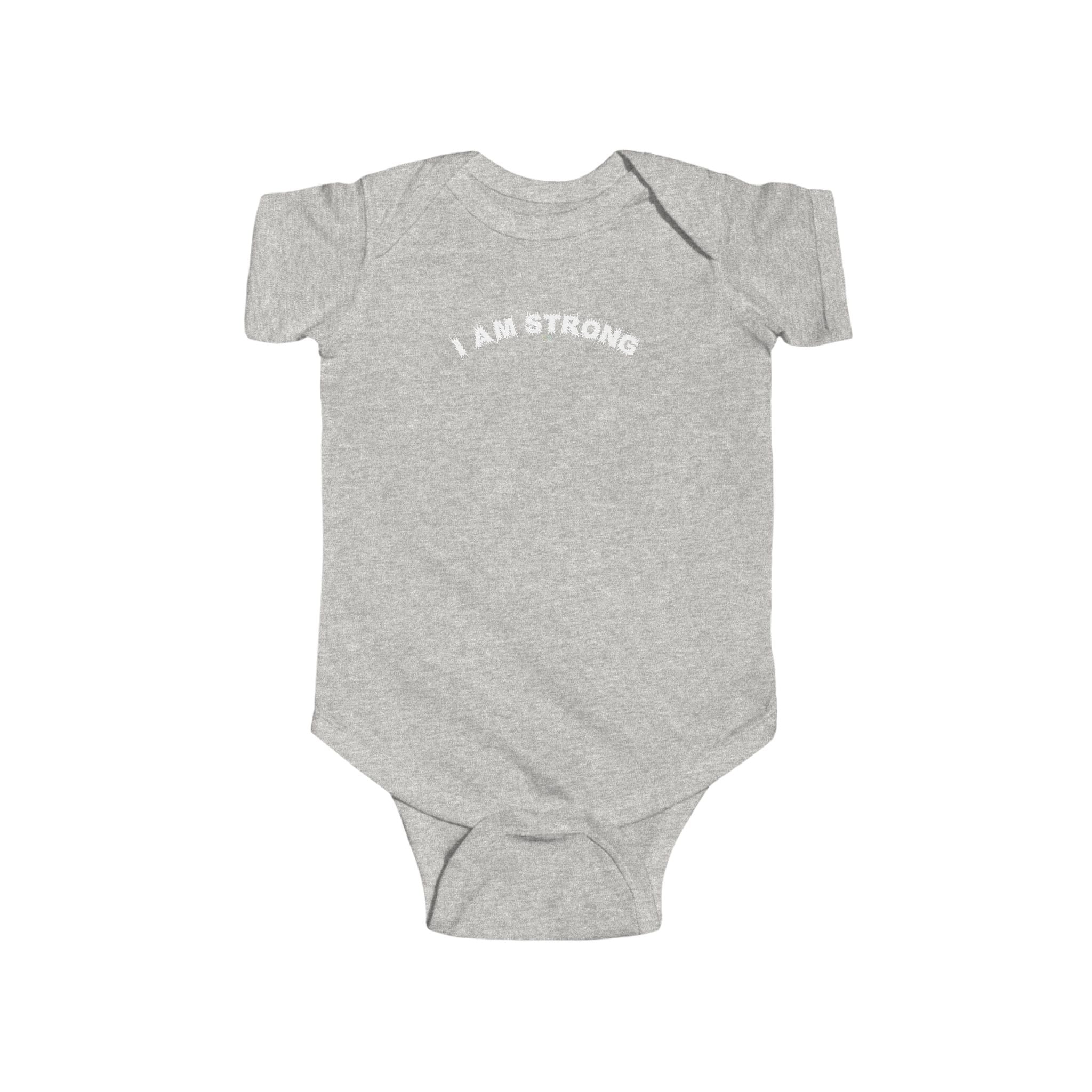 Bildsa I Am Strong White Text Baby Onesie
