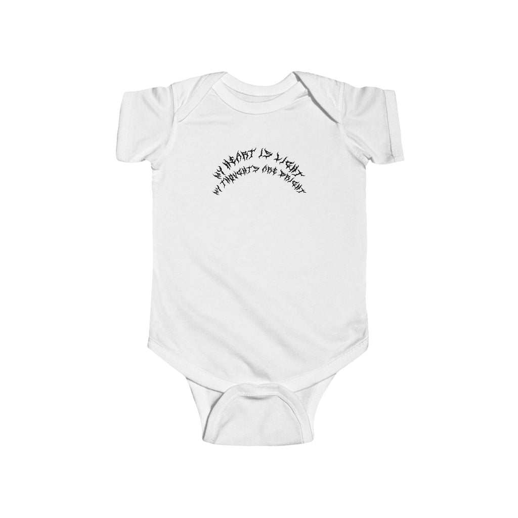 Lundr My Heart Is Light Black Text Baby Onesie