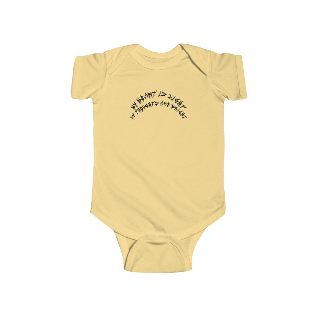 Lundr My Heart Is Light Black Text Baby Onesie