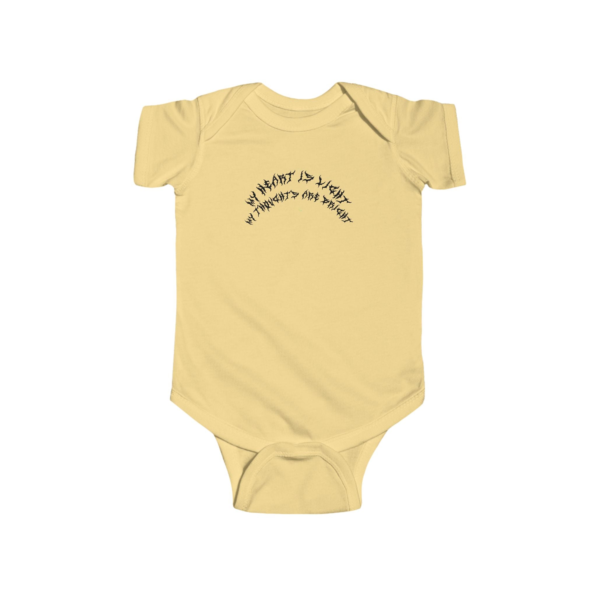 Lundr My Heart Is Light Black Text Baby Onesie