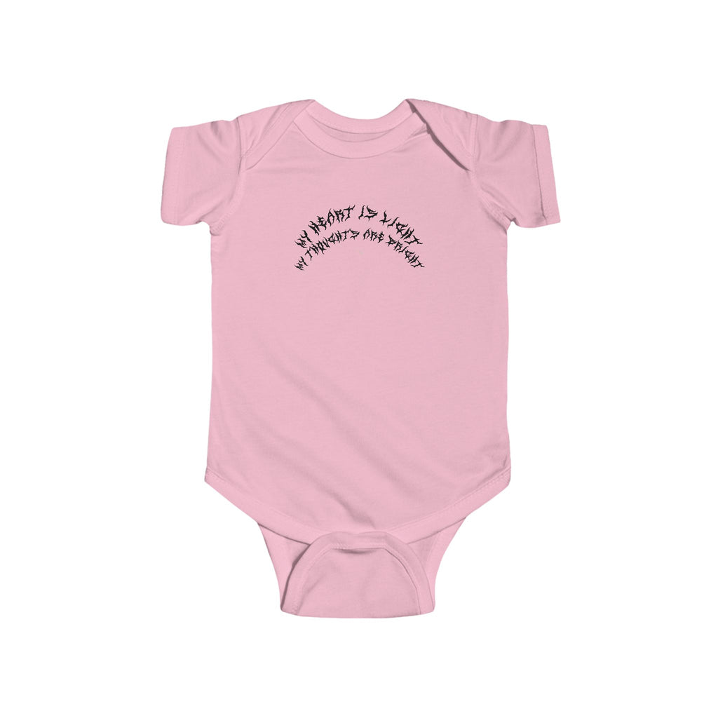 Lundr My Heart Is Light Black Text Baby Onesie