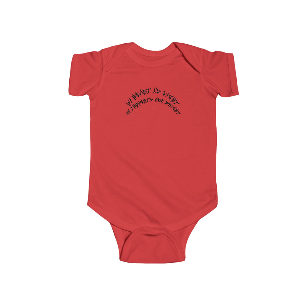Lundr My Heart Is Light Black Text Baby Onesie