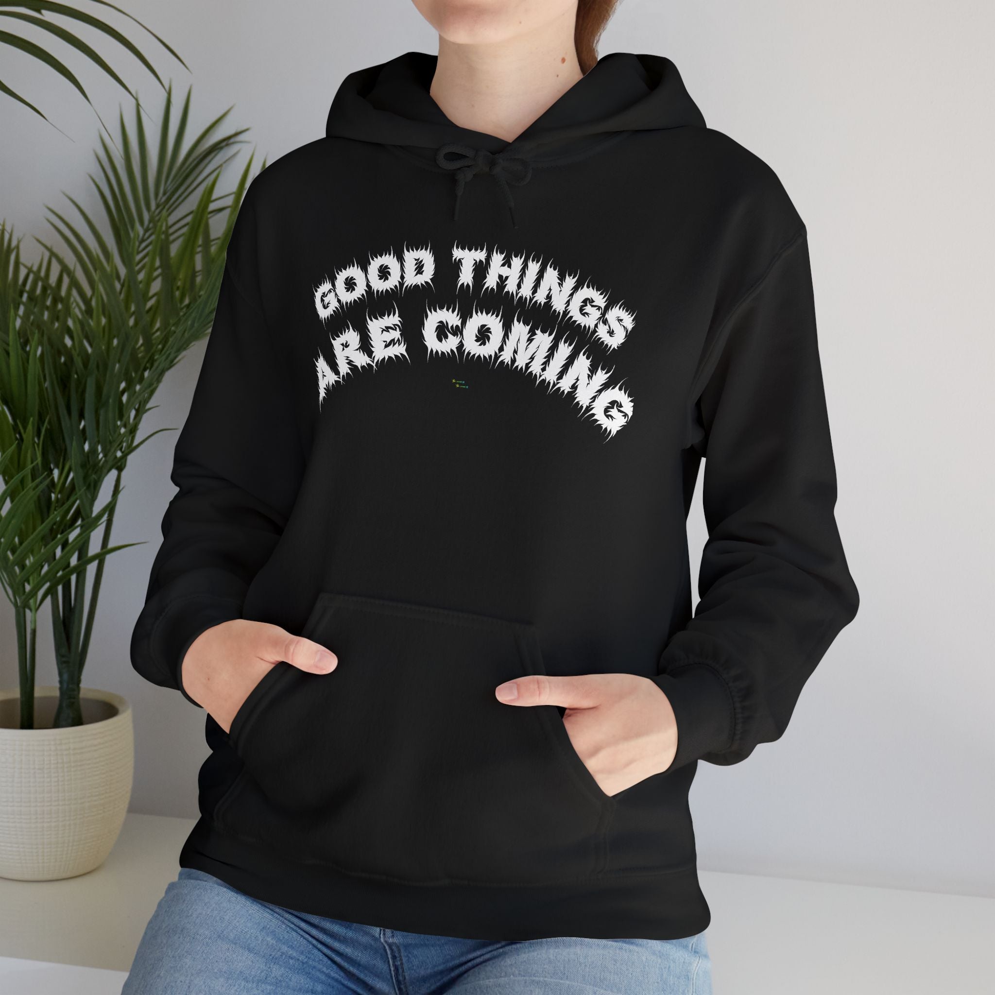 Bildsa Good Things Are Coming White Text Hoodie