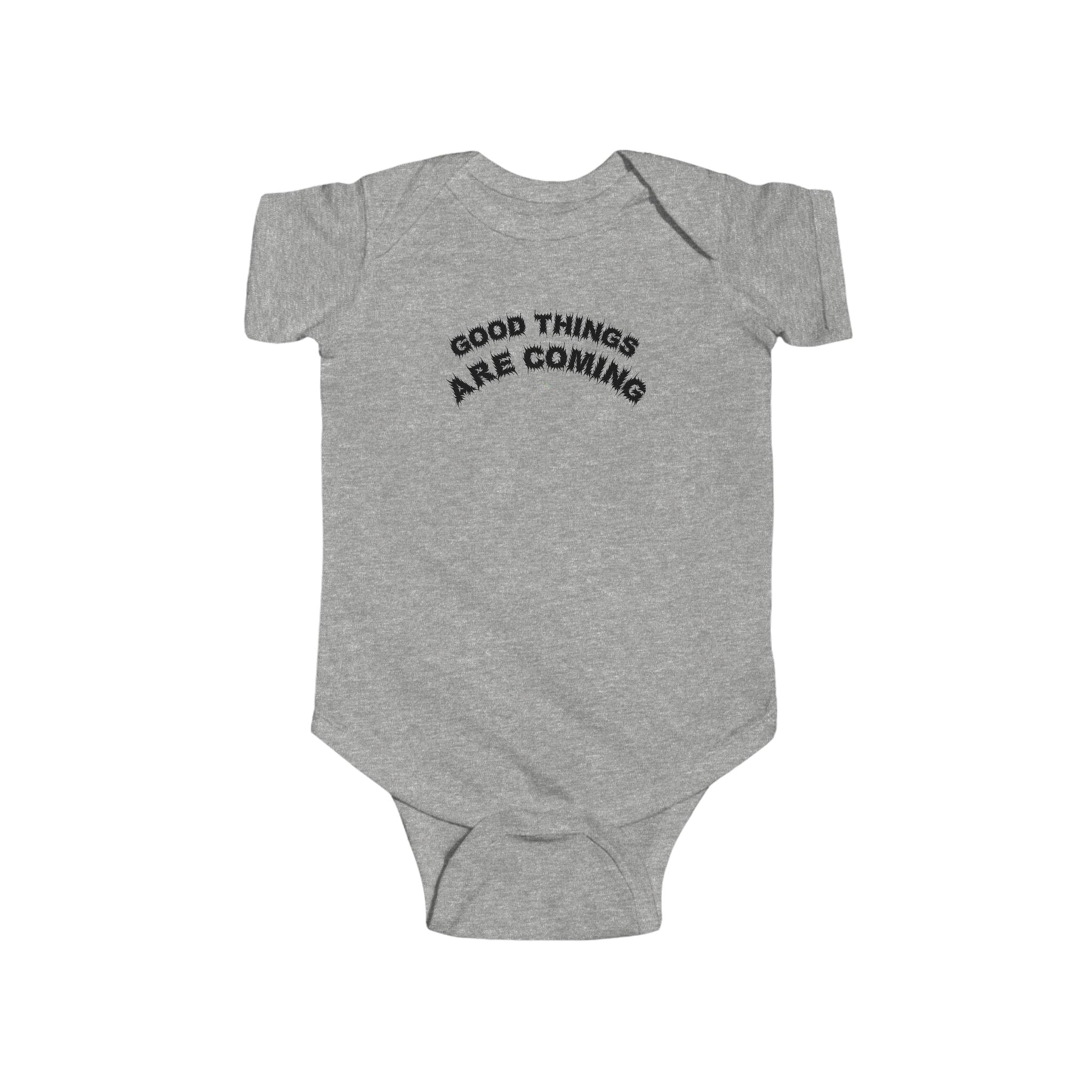 Bildsa Good Things Are Coming Black Text Baby Onesie